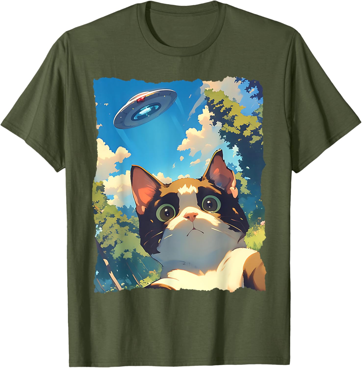Funny Anime Cat UFO Selfie T-Shirt for Kids and Adults - Cute Clothing - 5