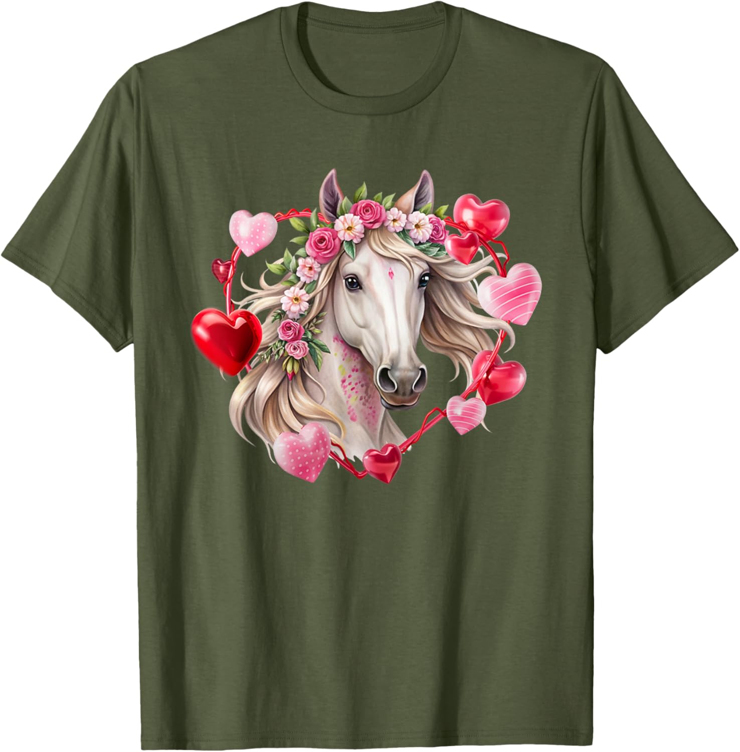 Happy Valentine's Day Equestrian T-Shirt with Horse and Hearts Design - 17