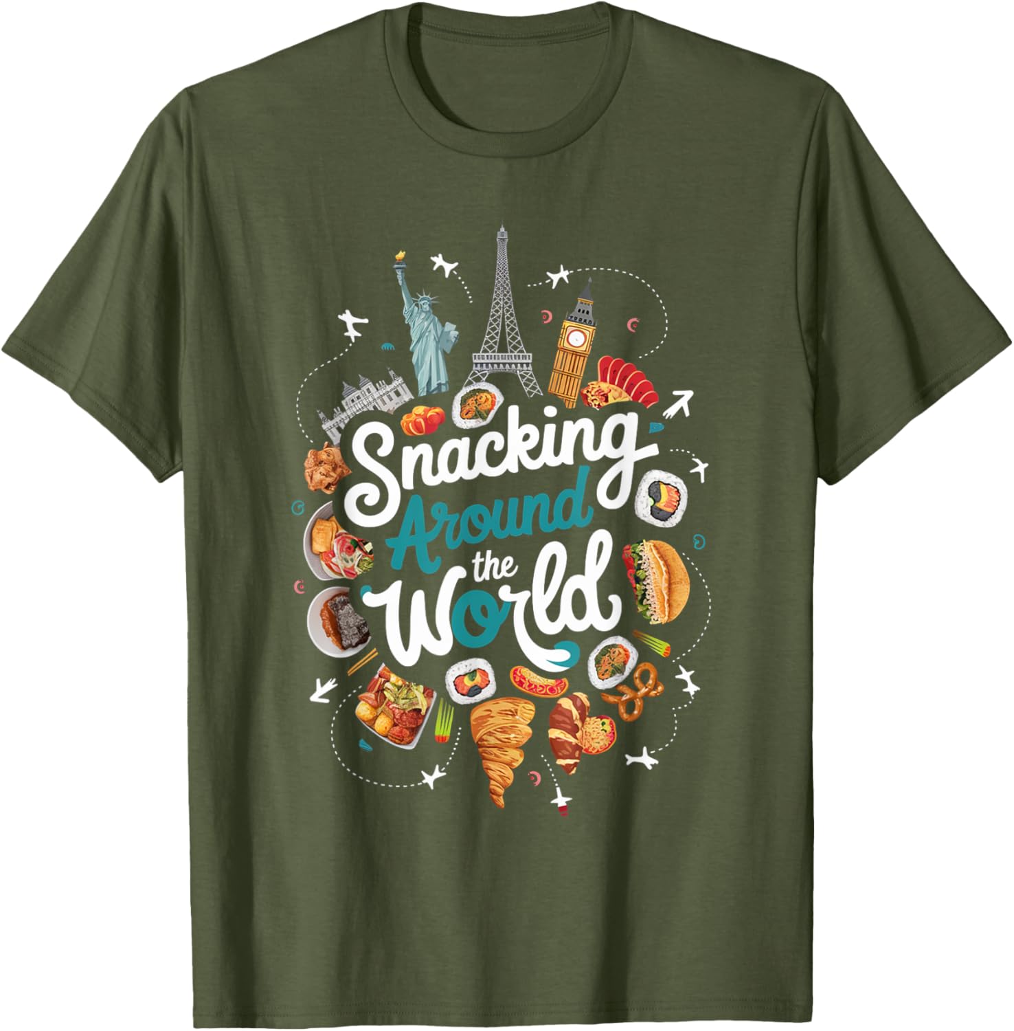Snacking Around The World T-Shirt for Food Lovers in Travel Style - 5