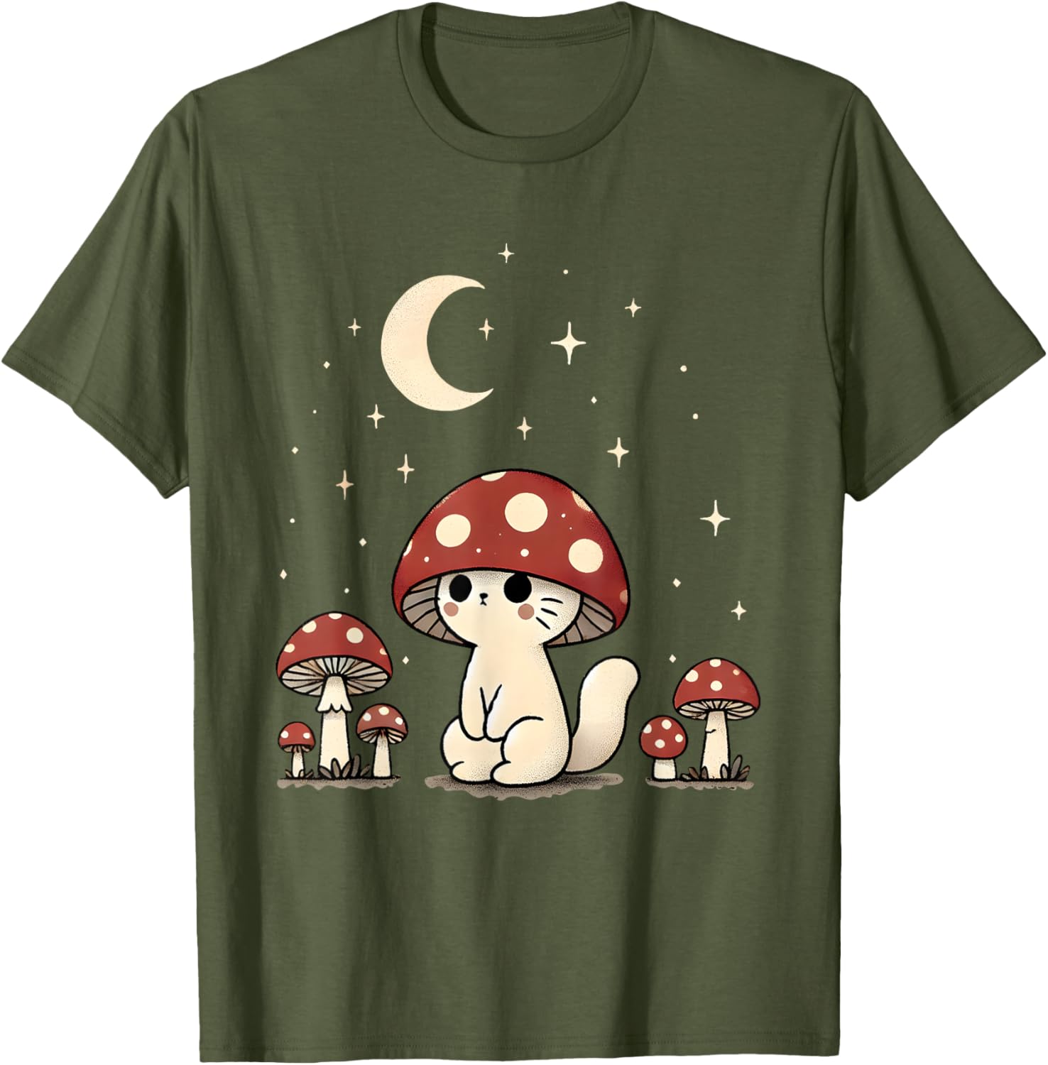 Cute Cottagecore Cat Mushroom Hat Kawaii Grunge Aesthetic T-Shirt - 2