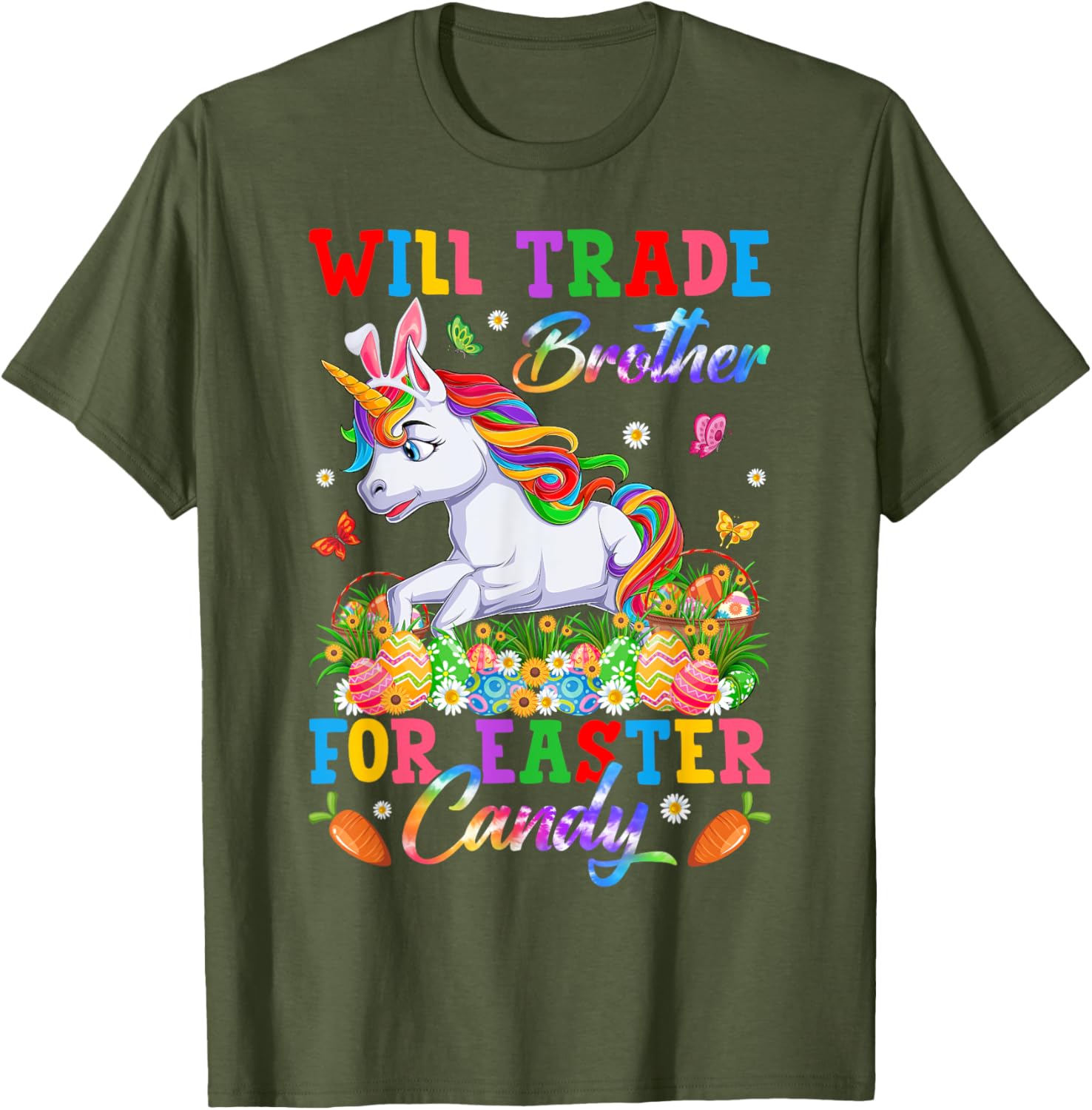 Funny Easter T-Shirt Will Trade Brother for Unicorns and Candy Eggs - 25
