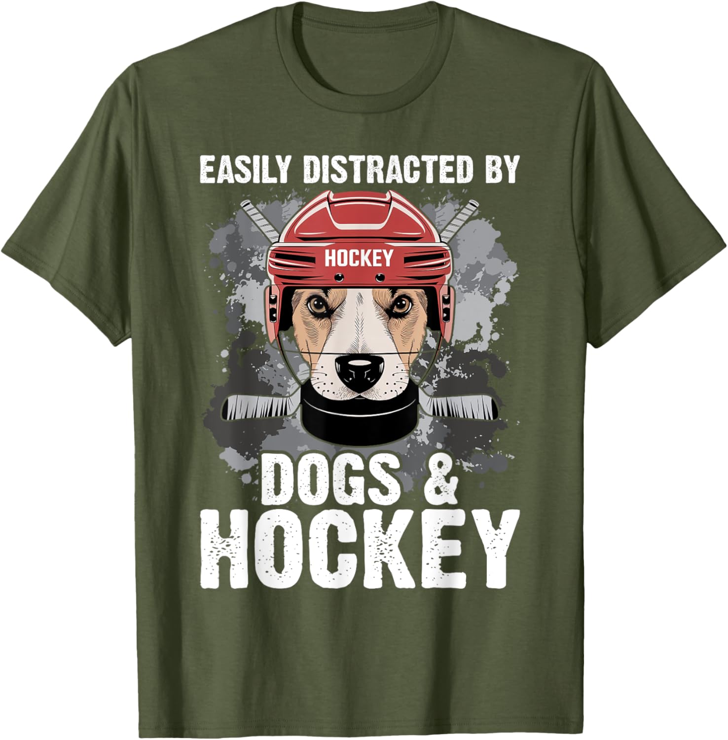 Funny Easily Distracted by Dogs and Hockey T-Shirt for All Ages - 1