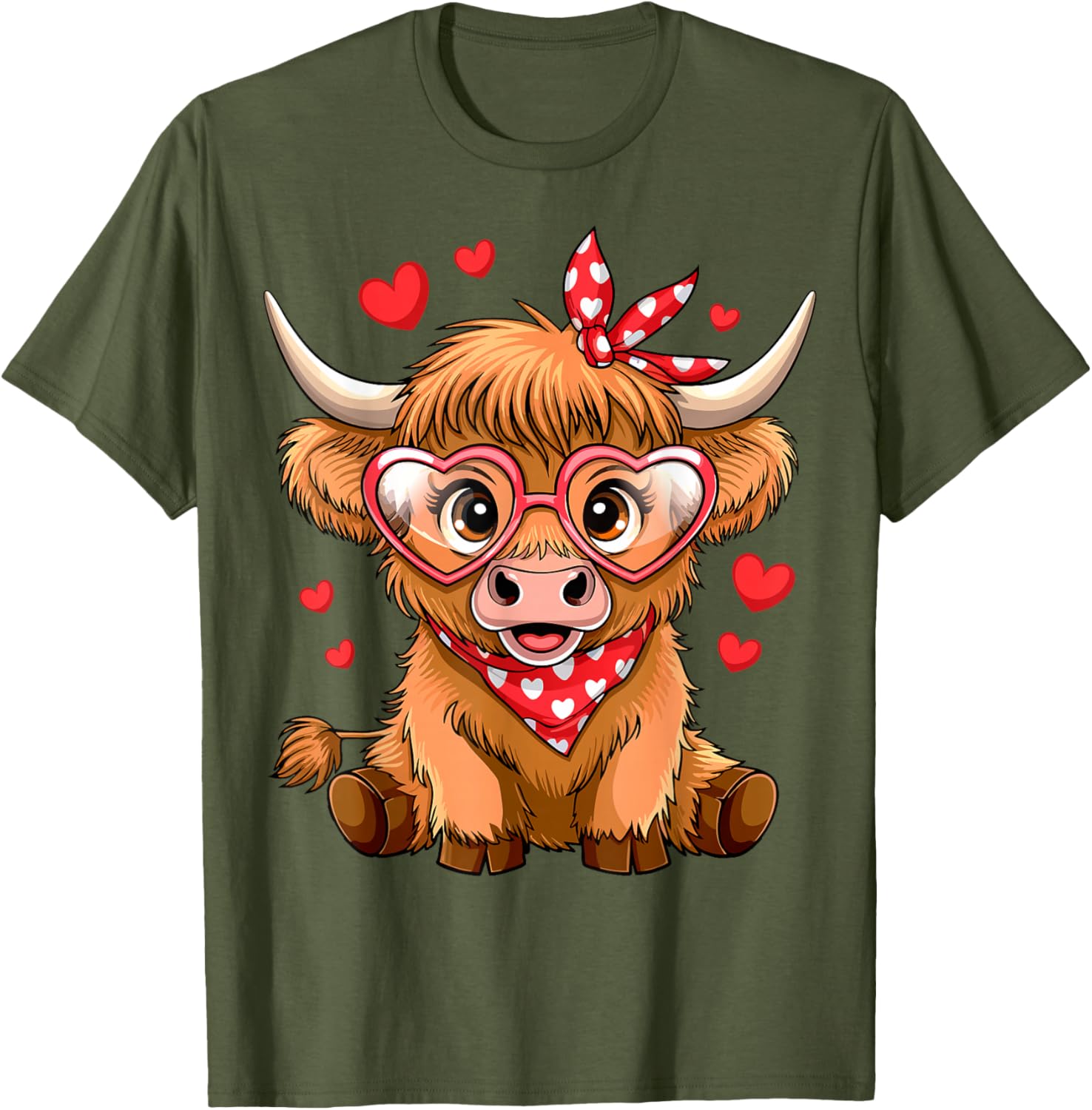 Funny Highland Cow Valentine's Day T-Shirt with Heart Design for Women - 6