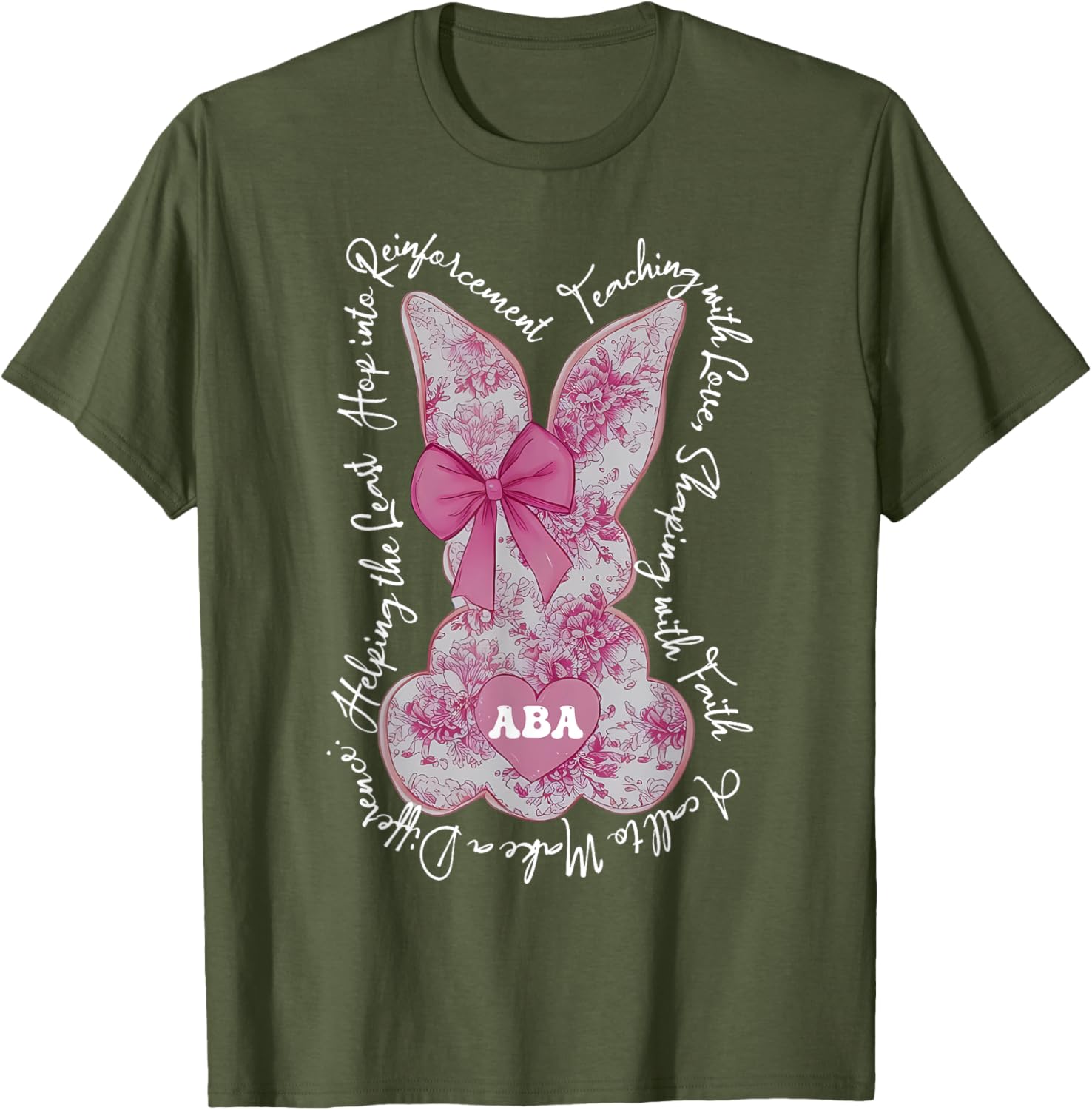 Coquette Pink Floral Bunny Easter T-Shirt for ABA Therapists and RBTs - 3