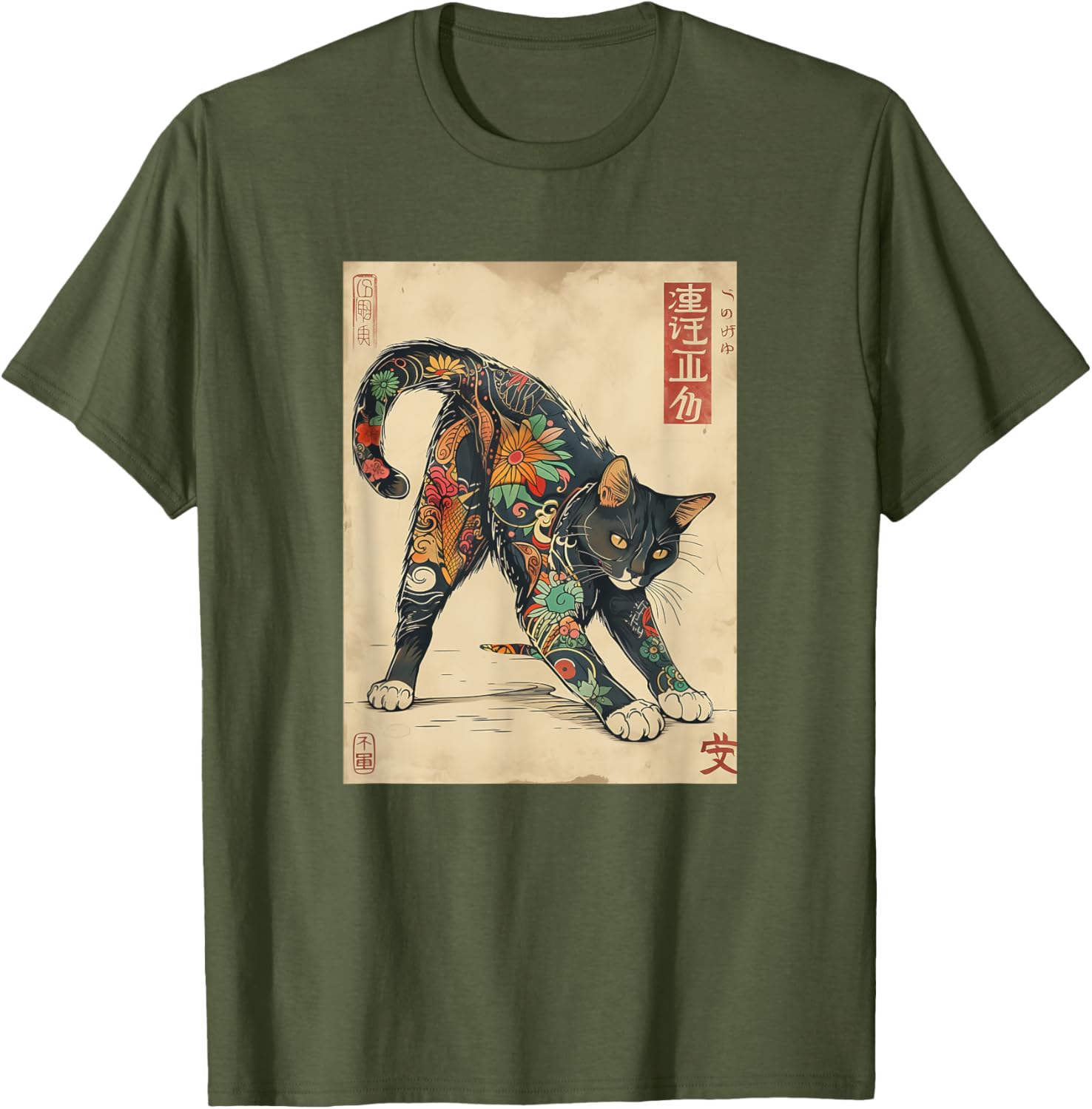 Unique Cat Japanese Tattoo Art T-Shirt for Men, Women, and Kids - 14
