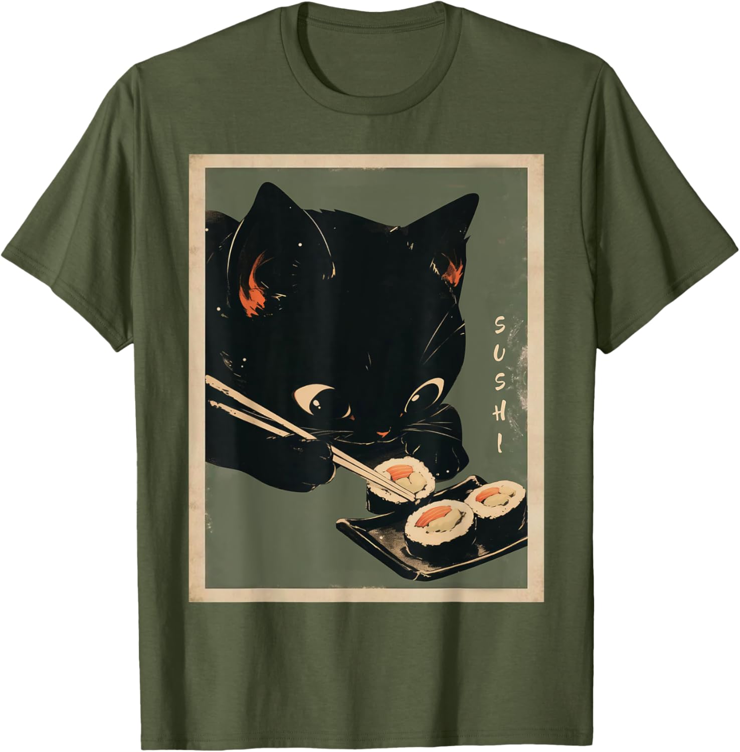 Kawaii Cat Eating Sushi Anime T-Shirt for Cute Cat Lovers - 2