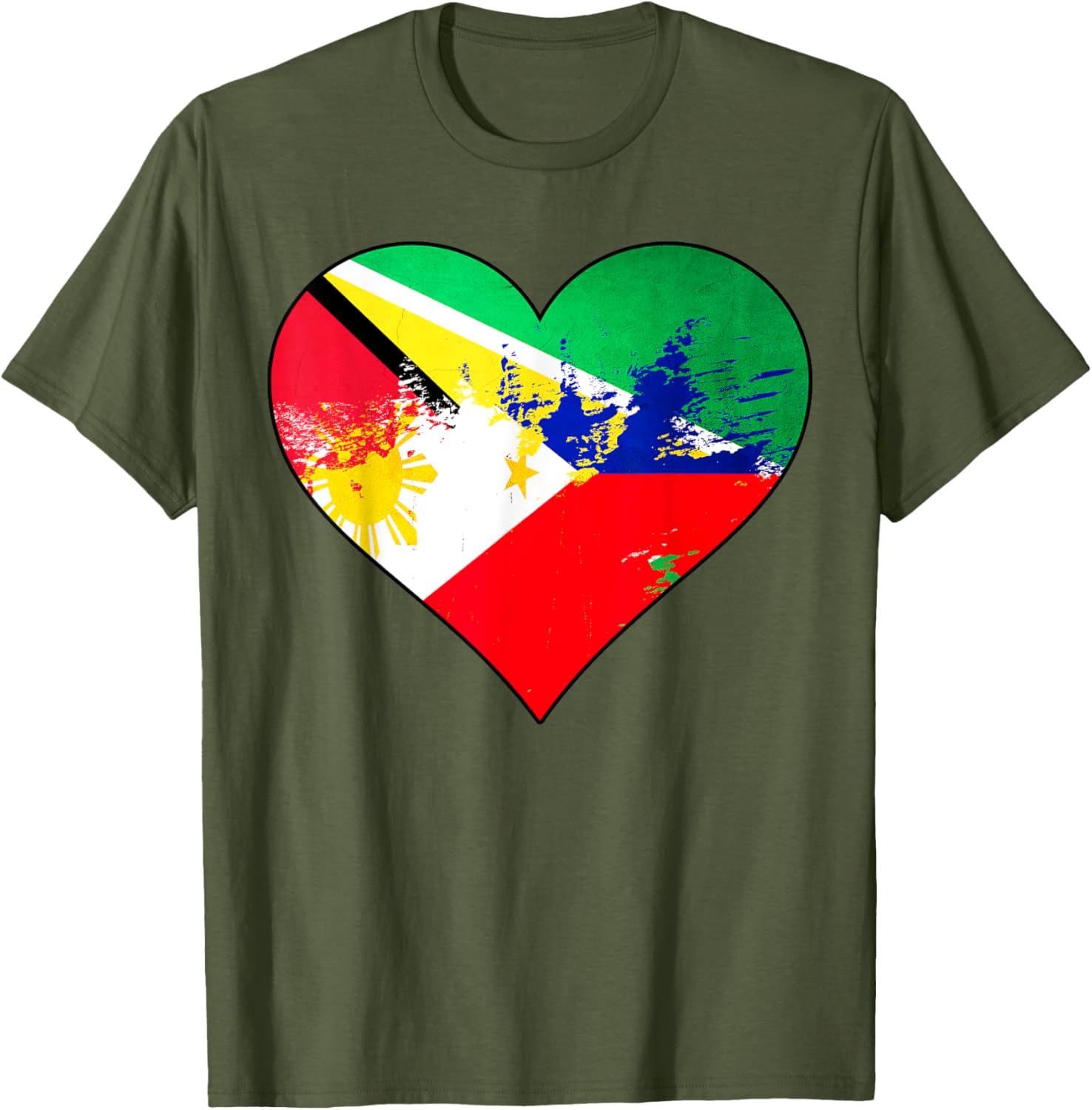 Guyanese and Filipino Heart Heritage Flag T-Shirt for Pride and Comfort - 7