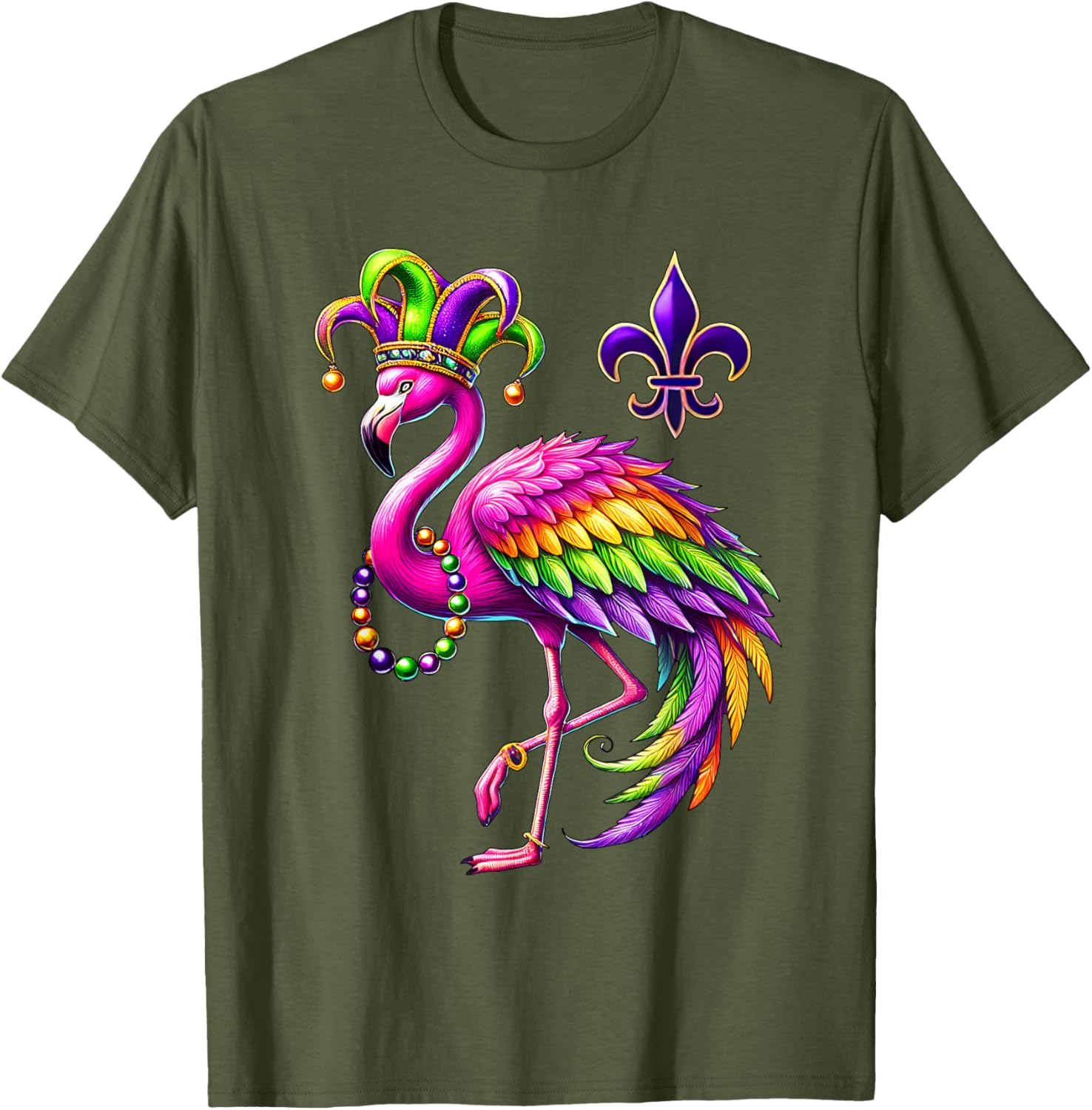 Jester Pink Flamingo Mardi Gras T-Shirt Fun Carnival Animal Shirt - 5