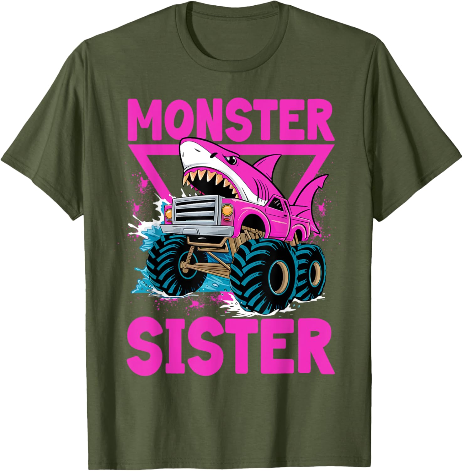 Pink Shark Monster Truck T-Shirt for Girls - Fun Sister Jam Shirt - 19