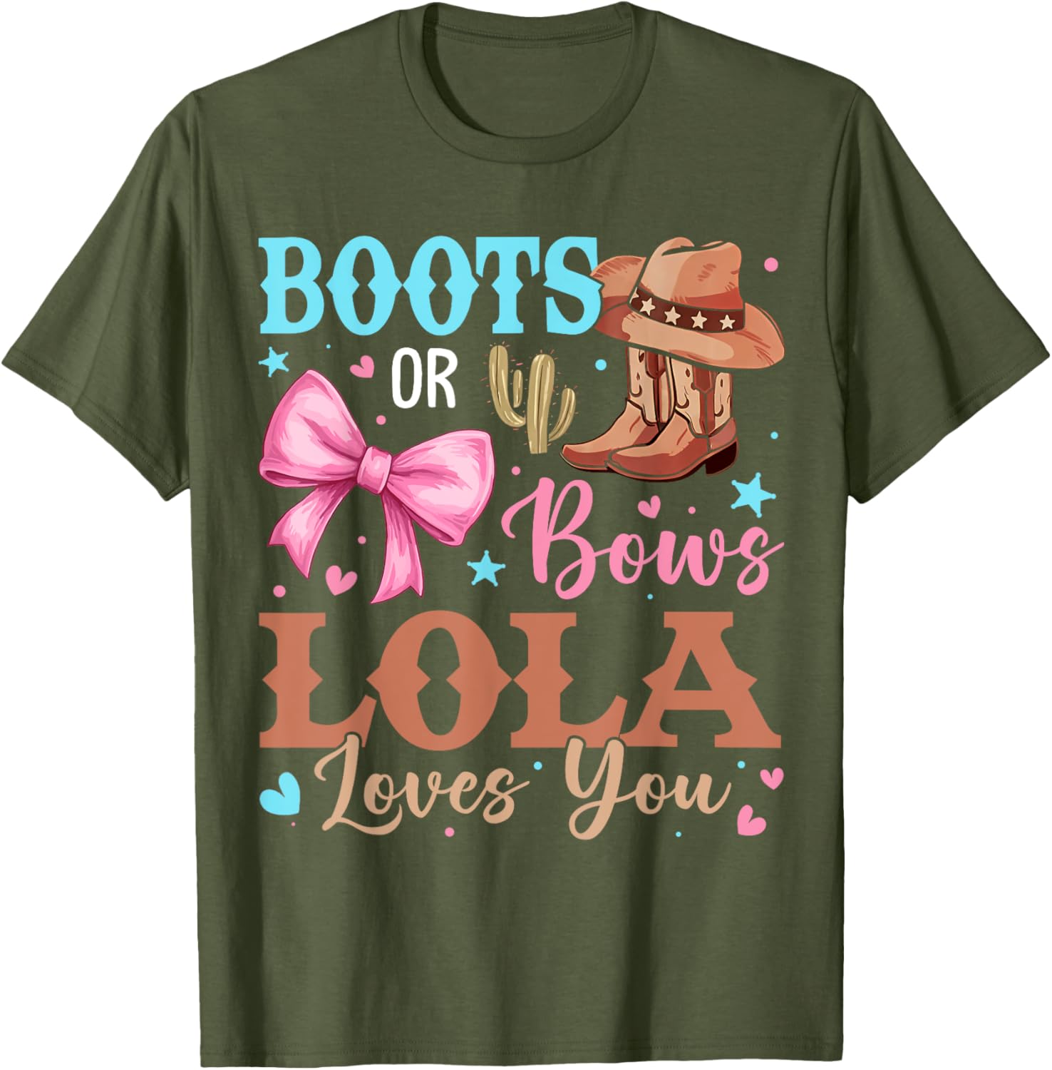 Boots or Bows Gender Reveal T-Shirt for Fun Celebrations by Lola Loves You - 16
