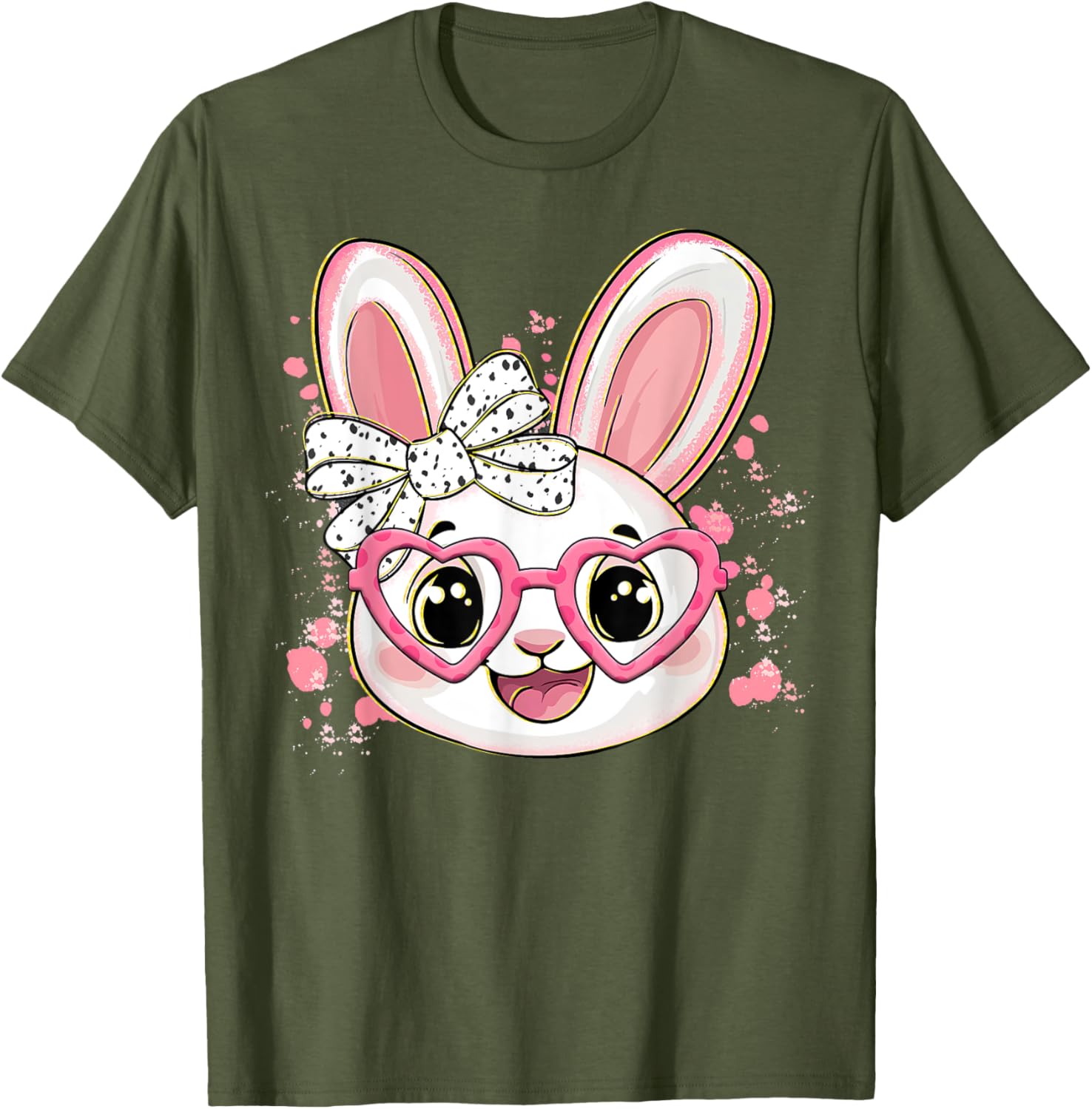 Happy Easter Bow Bunny Glasses T-Shirt for Women and Girls - 21