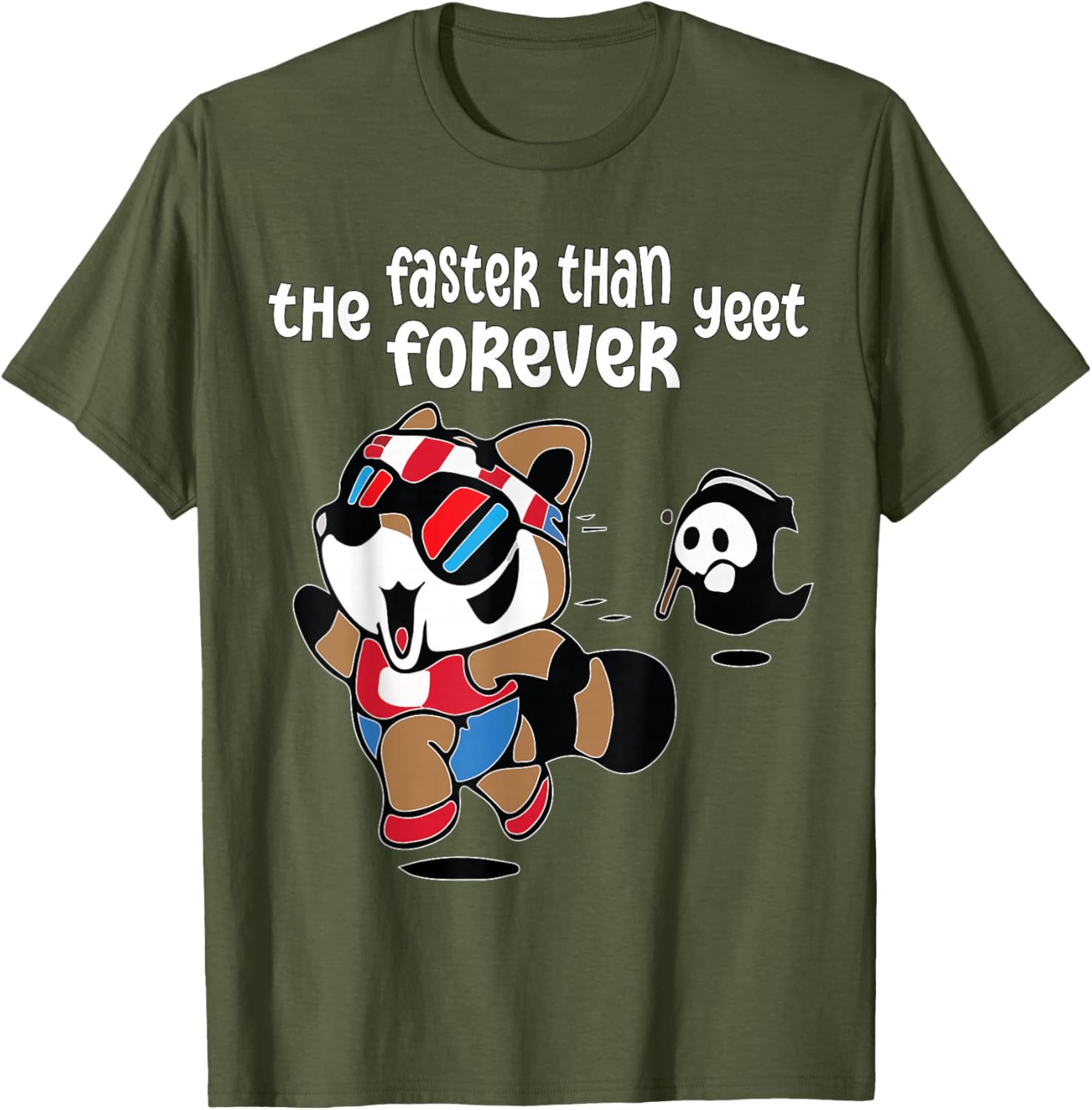 Funny Ghost Raccoon T-Shirt Faster Than The Forever Yeet Tees for Fun - 21