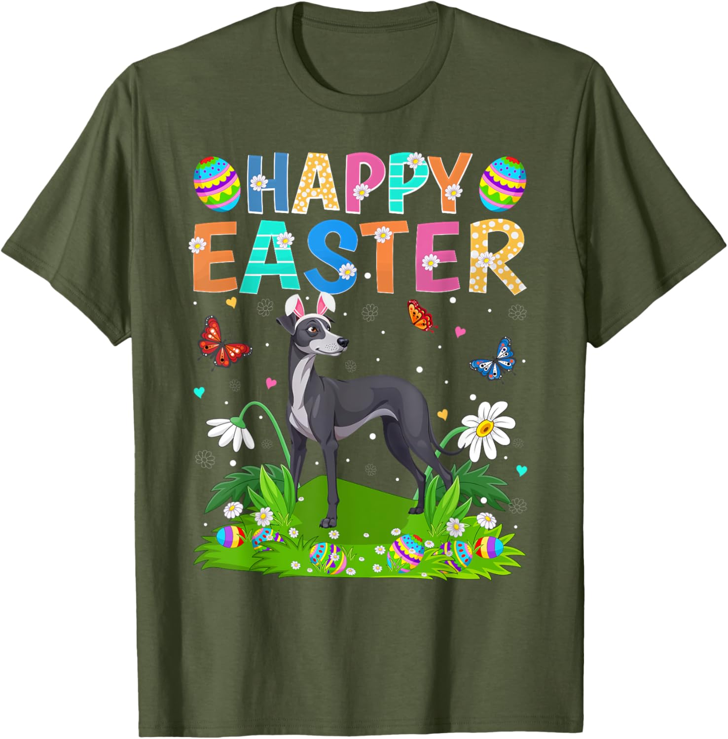 Greyhound Easter Egg Hunt T-Shirt with Bunny Ears for Dog Lovers - 18