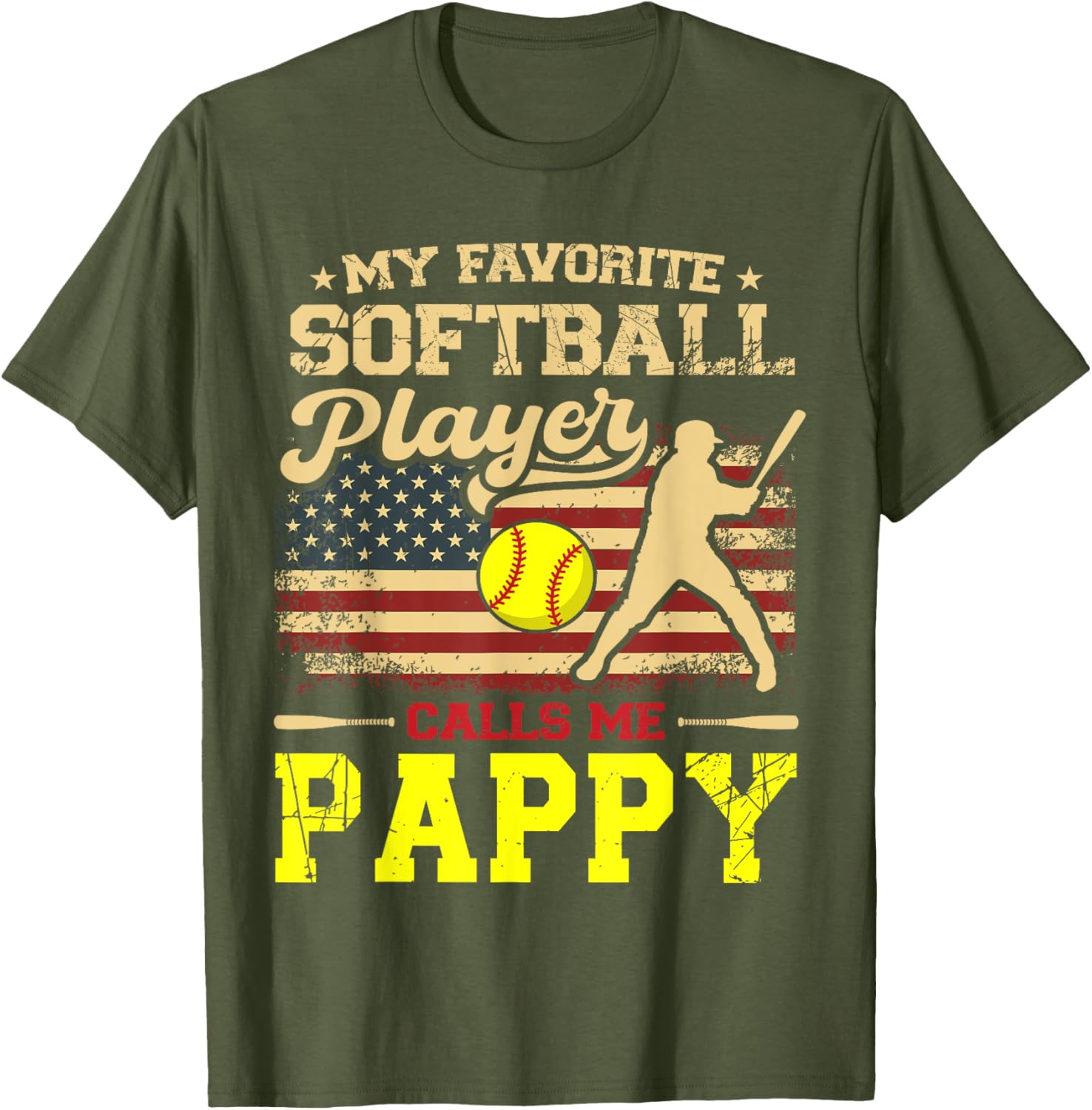 My Favorite Softball Player Calls Me Pappy US Flag T-Shirt for Fans - 15