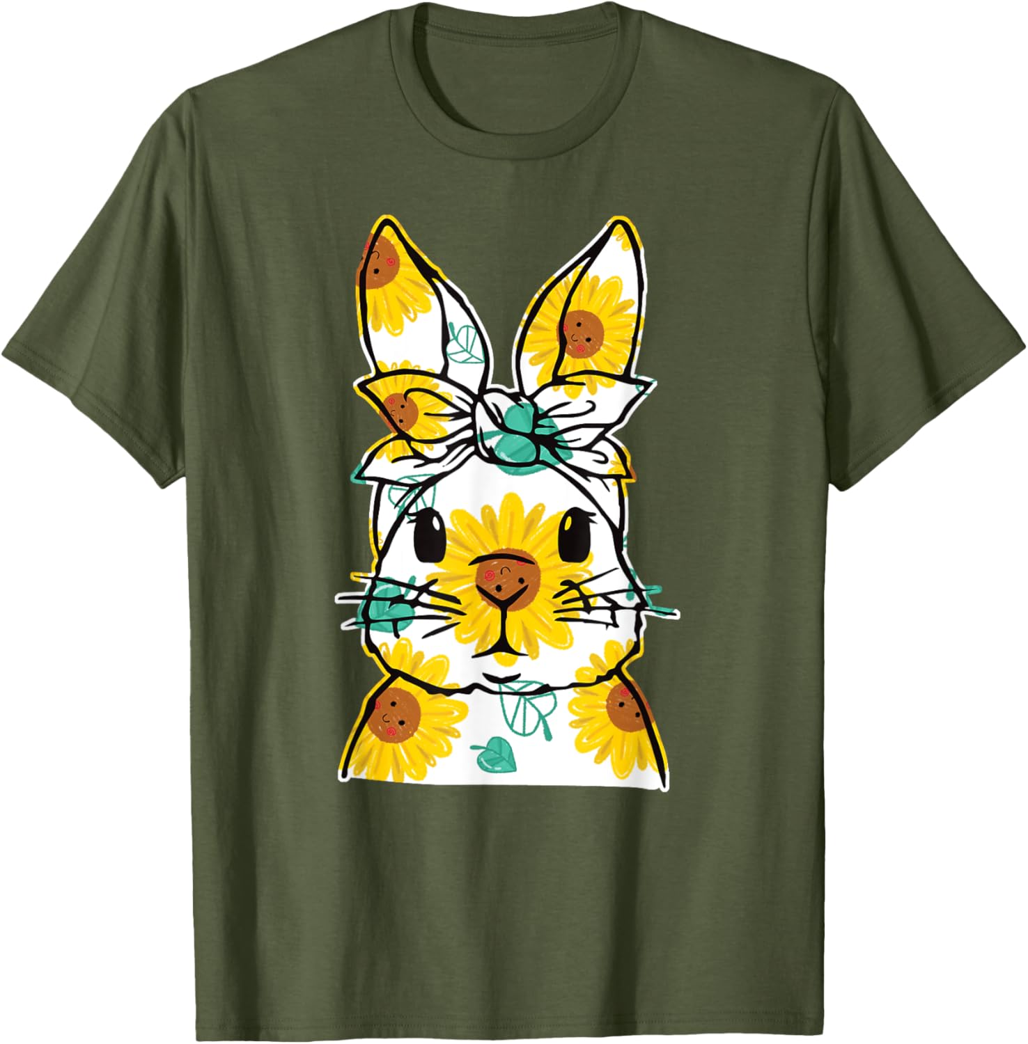Happy Easter Bunny Sunflower Women's T-Shirt Cute Rabbit Face Design - 16