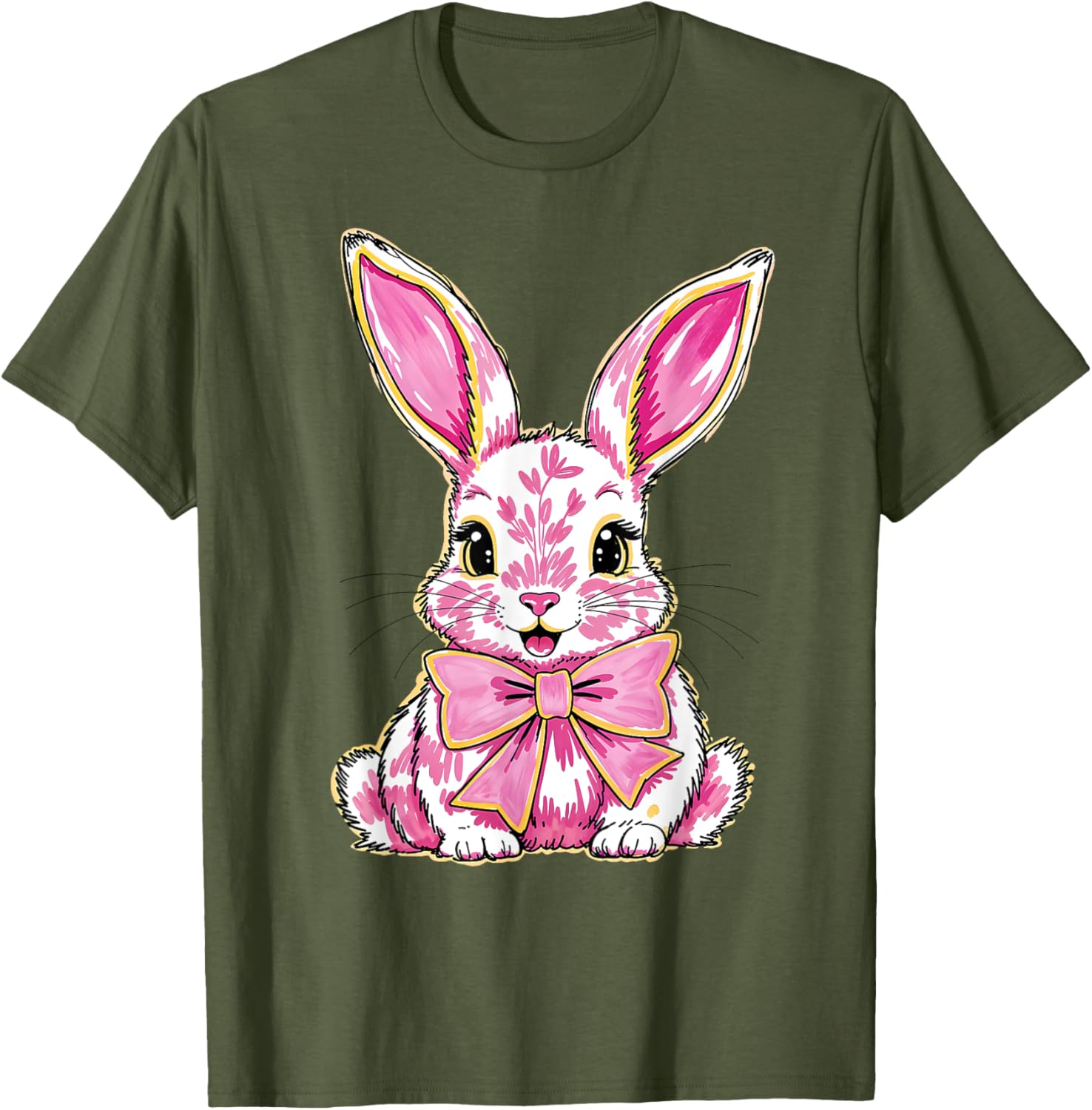 Adorable Pink Coquette Bow Happy Easter Bunny T-Shirt for Women & Teens - 22