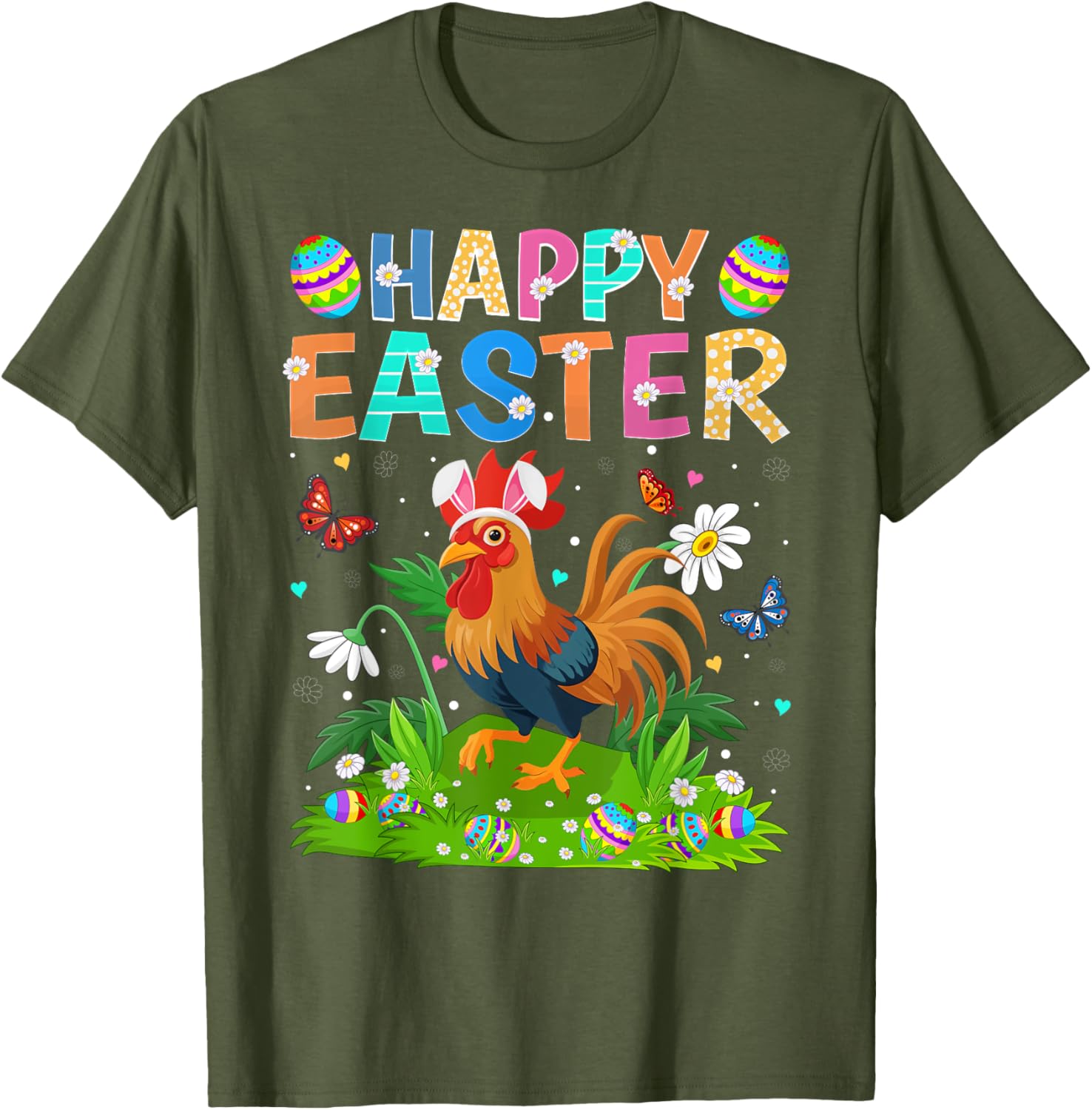 Rooster Happy Easter Egg Hunt Bunny Ear T-Shirt for Easter Sunday Fun - 6