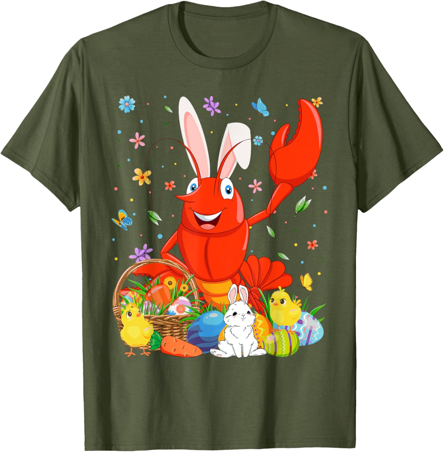 Cute Crawfish Bunny Ears Easter Eggs Basket T-Shirt for Happy Easter Day - 4