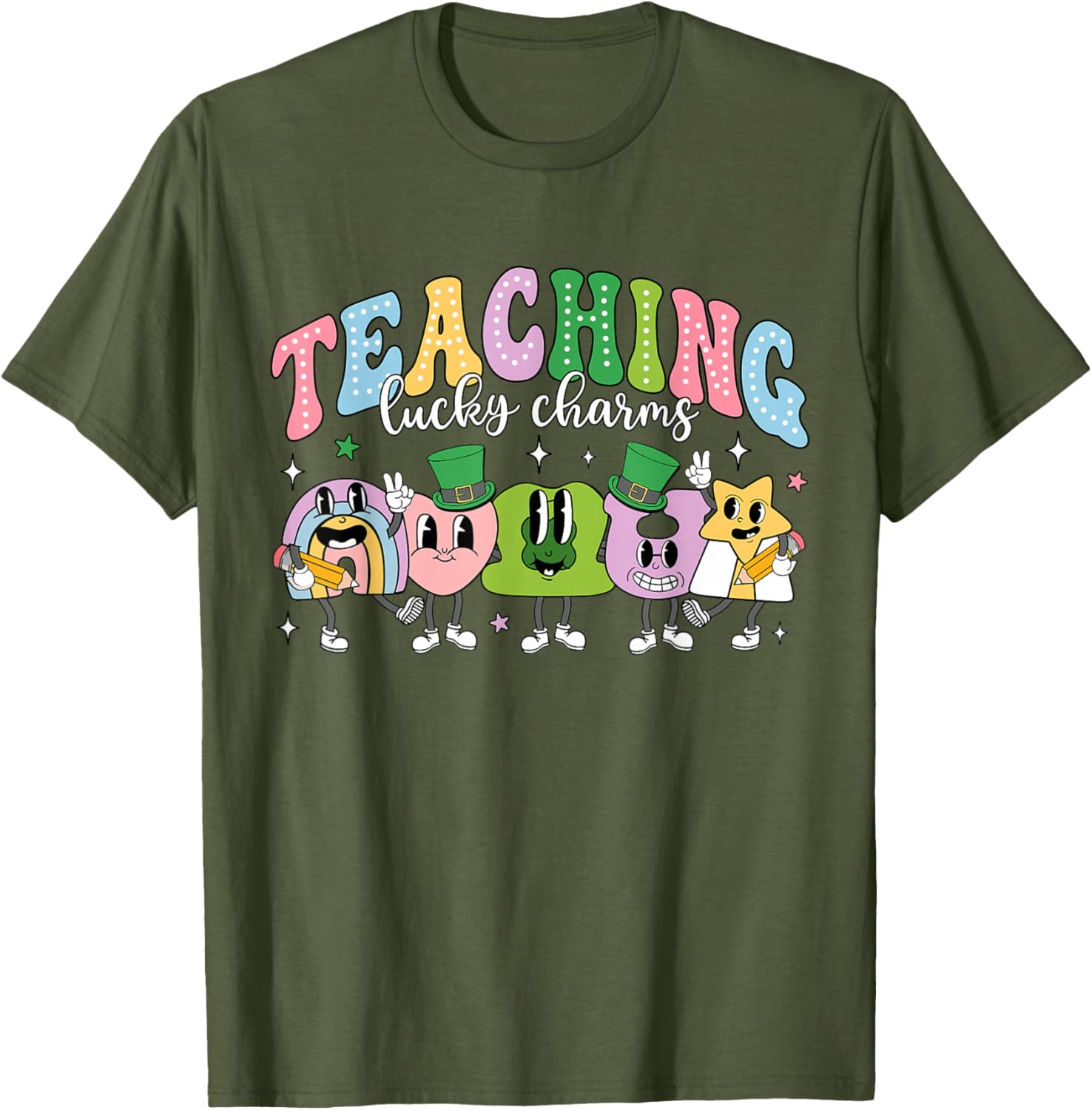 Funny Retro St Patricks Day T-Shirt for Teachers with Lucky Charms Design - 7
