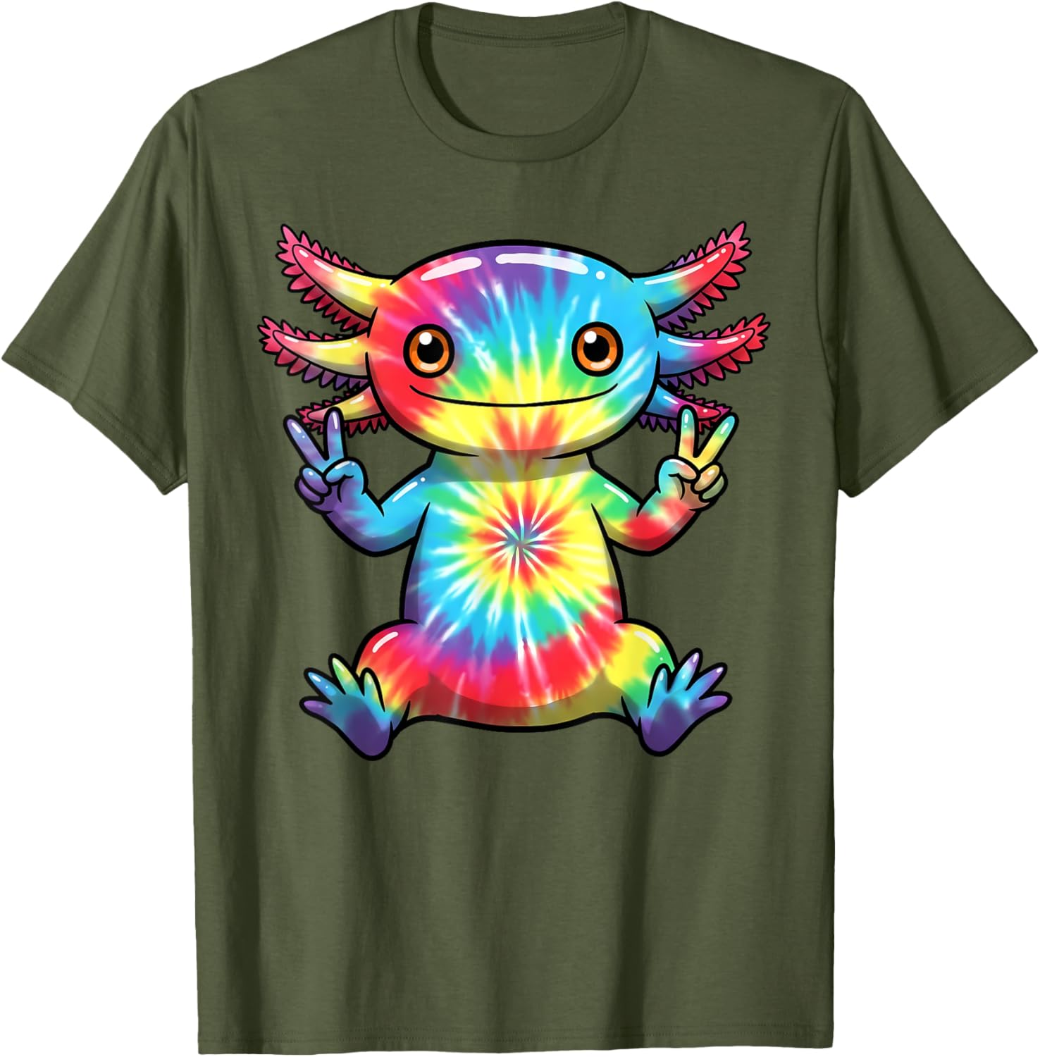 Cute Axolotl Peace Sign Tie-Dye T-Shirt for Colorful Hippie Vibes - 3