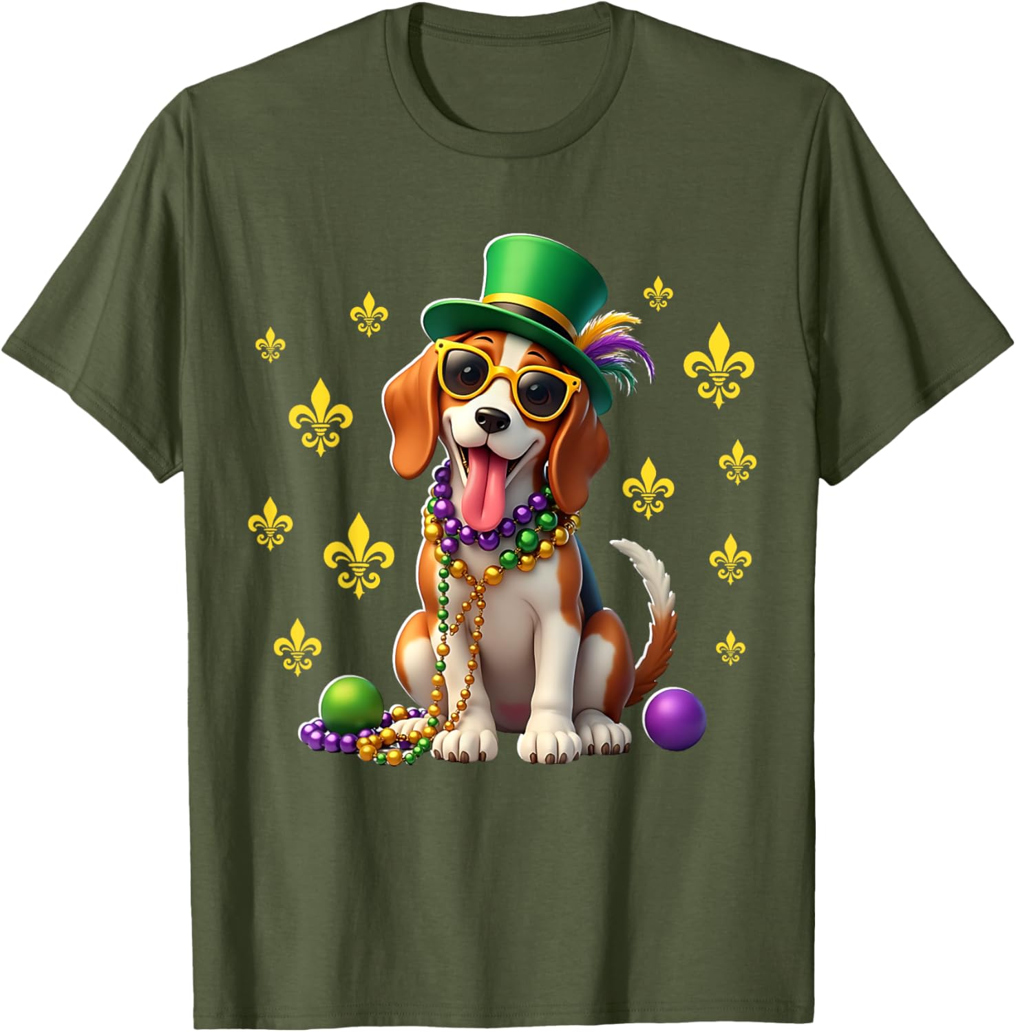 Beagle Mardi Gras Costume T-Shirt for Carnival Fun and Festivities - 5
