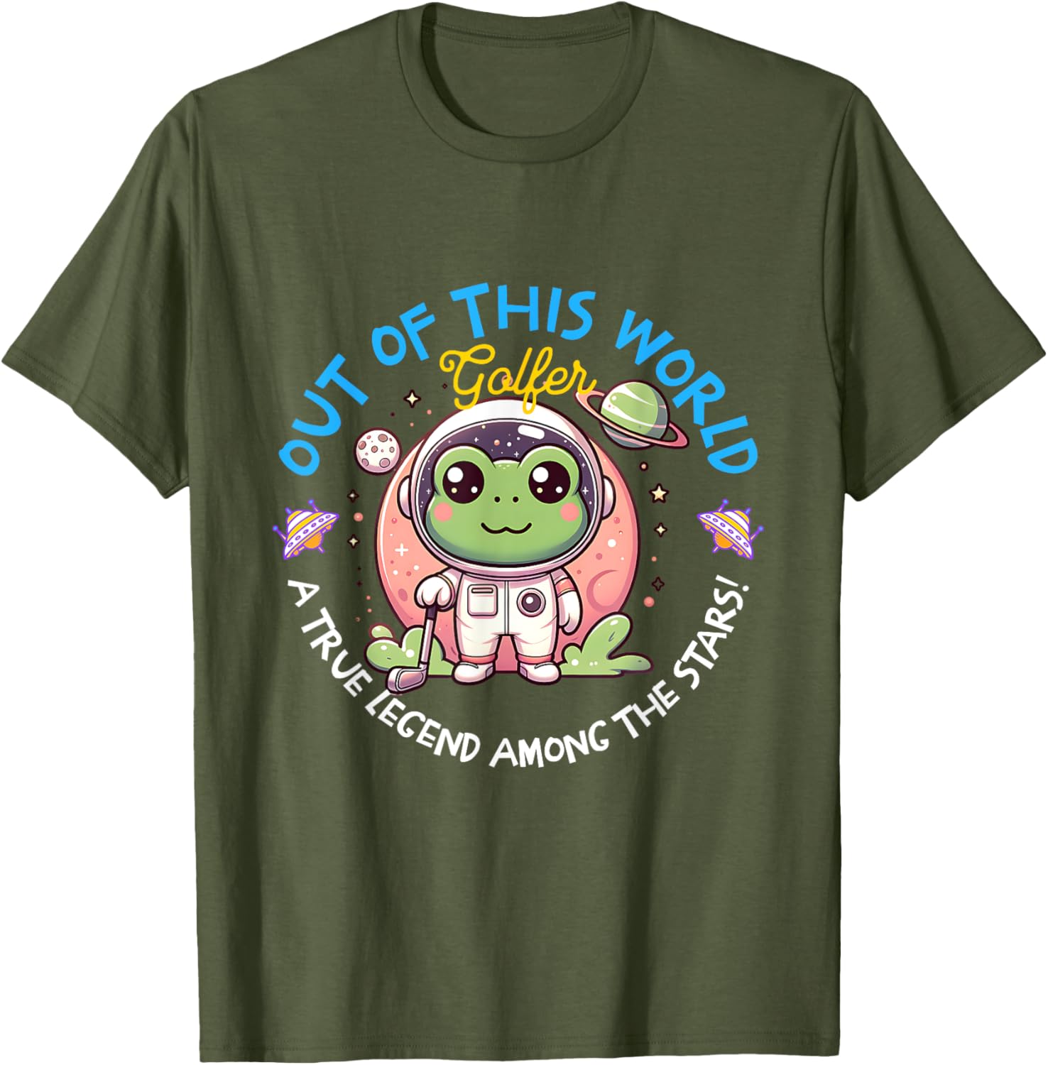 Out Of This World Golfer Frog Astronaut T-Shirt for Fun Golf Lovers - 3