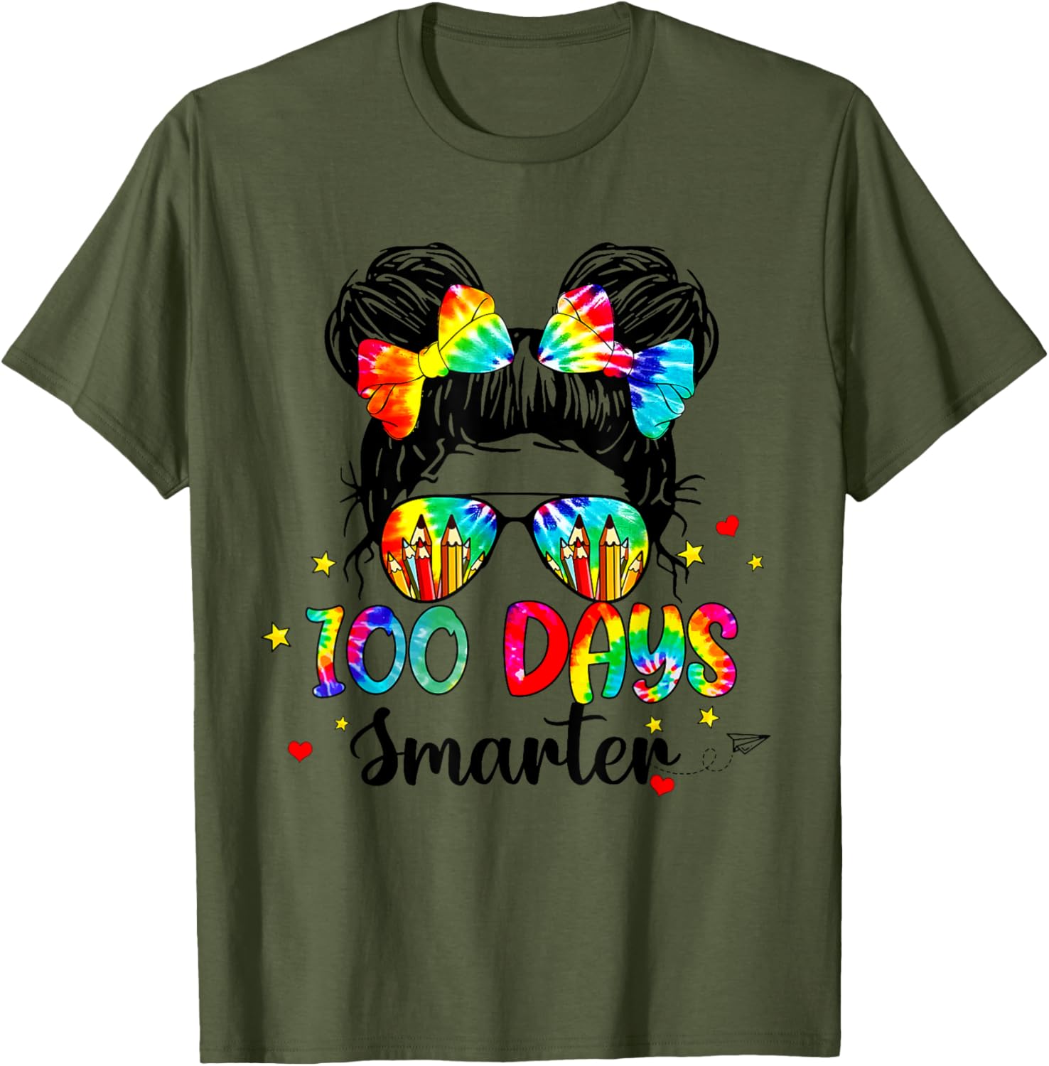Cute Tie Dye Messy Bun 100 Days of School Shirt for Kids - 12