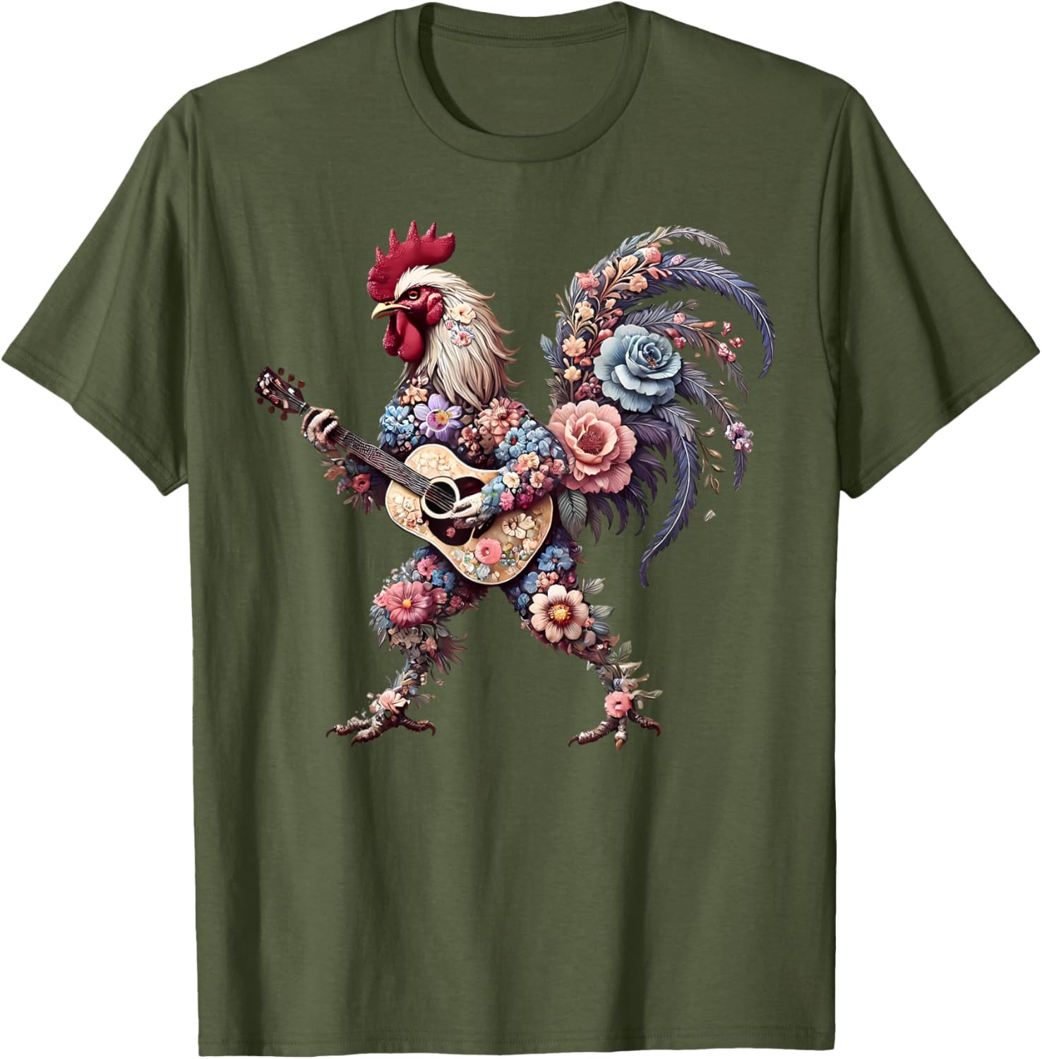 Funny Floral Rooster Guitarist T-Shirt Perfect for Music Lovers - 19