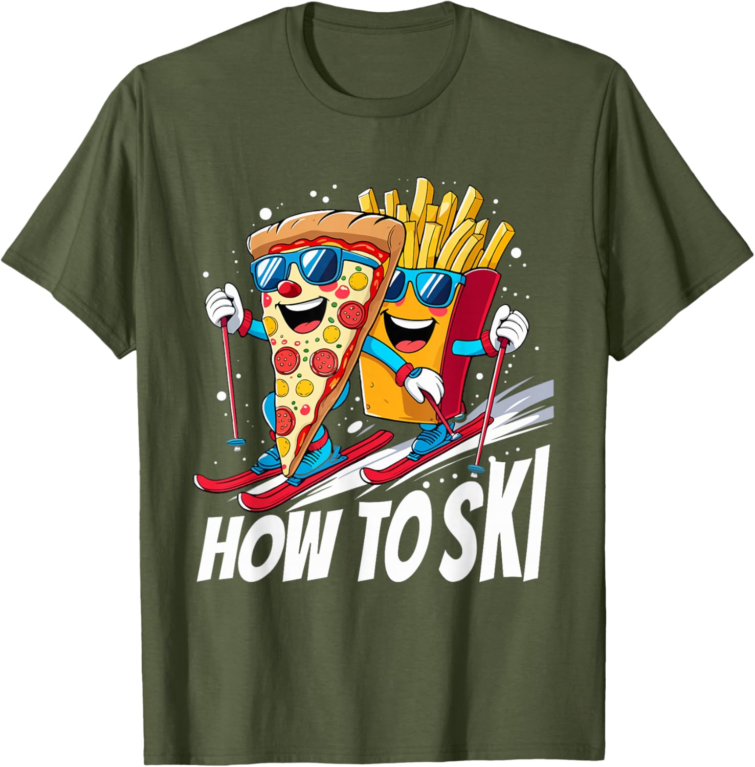 Funny Pizza French Fries Skiing T-Shirt for Ski Lovers and Enthusiasts - 2
