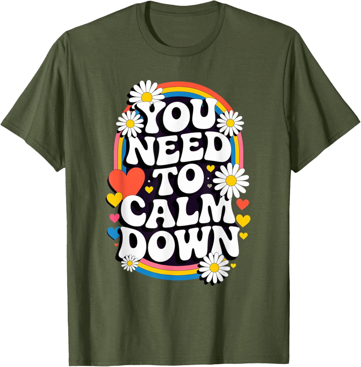 Groovy Rainbow Daisy T-Shirt for Calm Vibes and Fun Gifts - 15