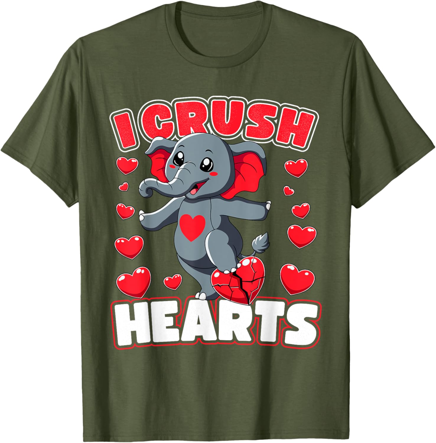 I Crush Hearts Elephant Valentine's Day T-Shirt for Boys and Toddlers - 28
