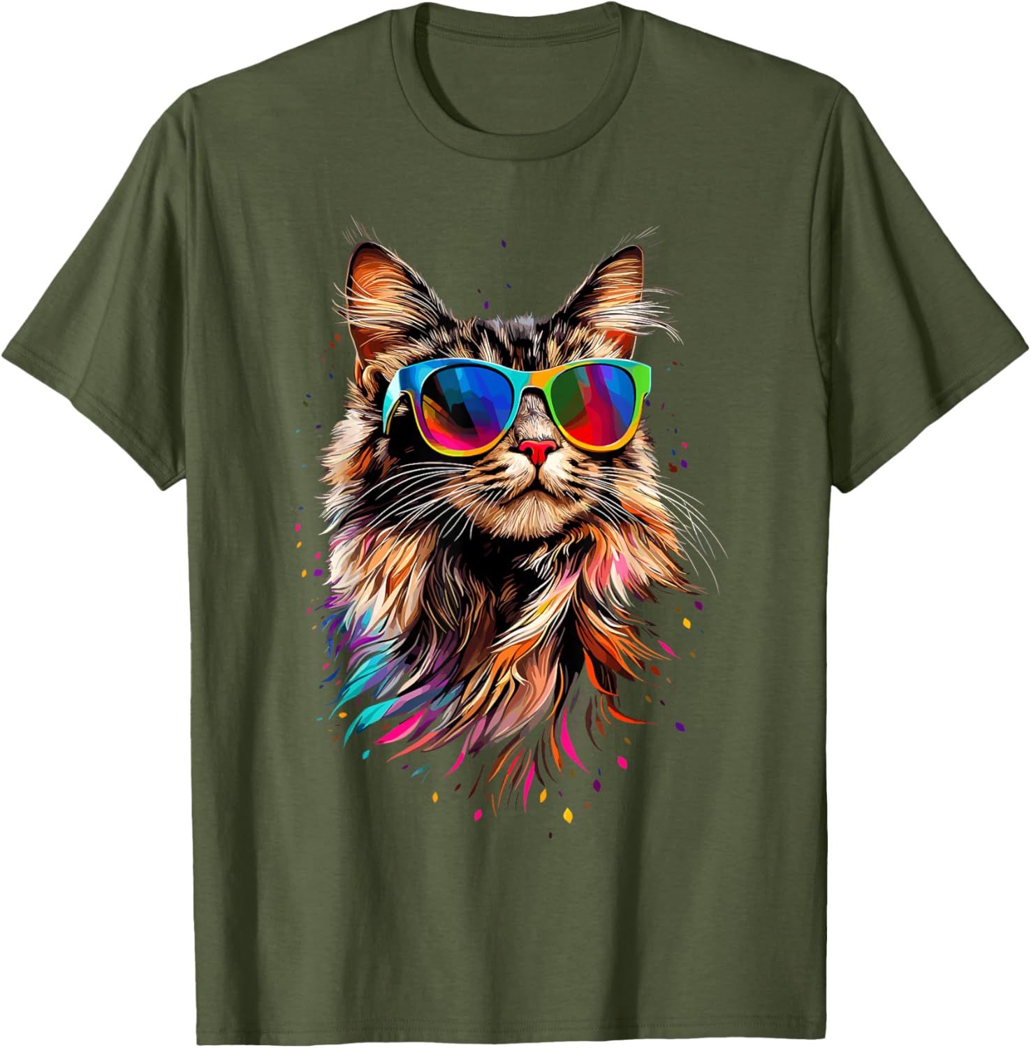 Cute Maine Coon Cat Sunglasses T-Shirt for Cat Lovers - Fun Apparel - 21