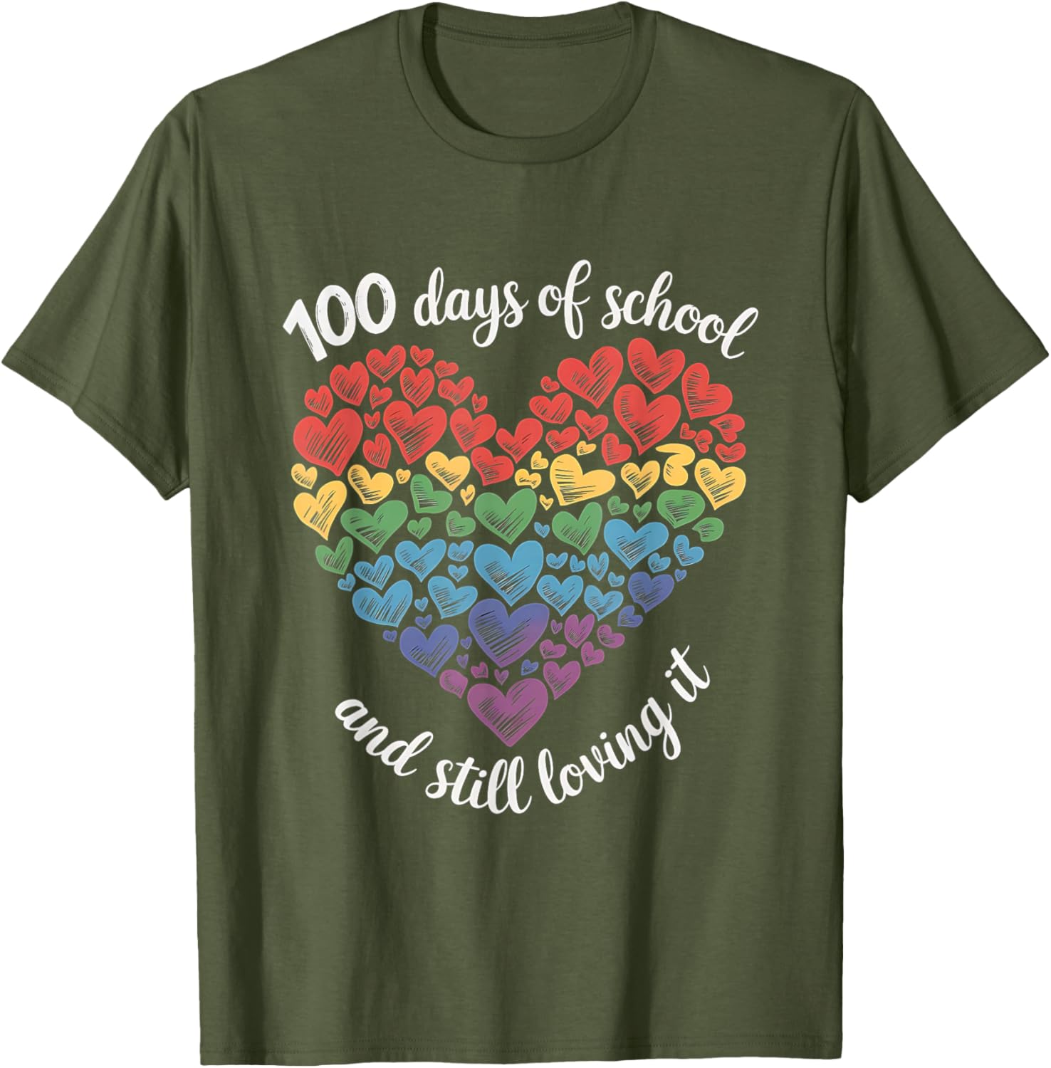 100th Day of School Rainbow Hearts T-Shirt for Kids and Teachers - 10