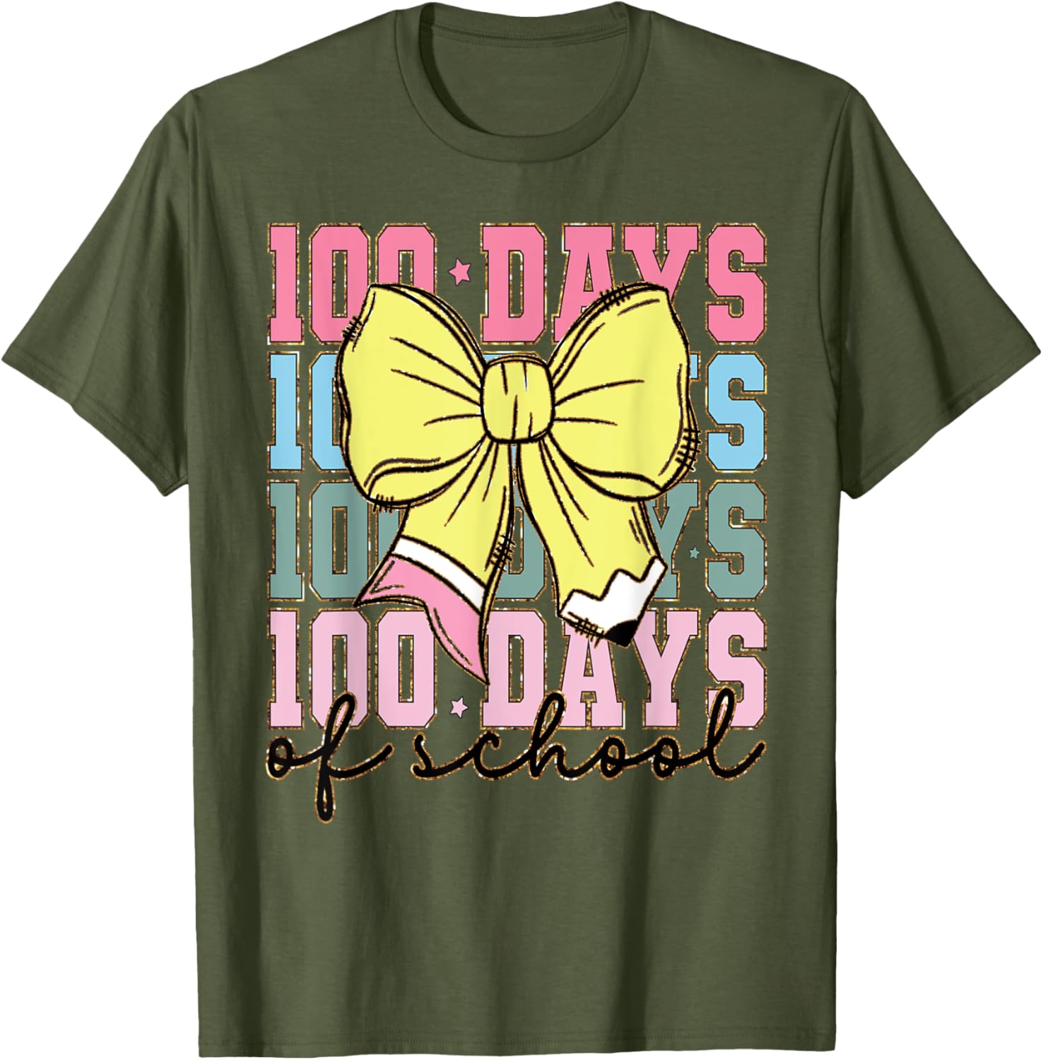 Cute 100 Days of School Coquette Bow T-Shirt for Girls - 20