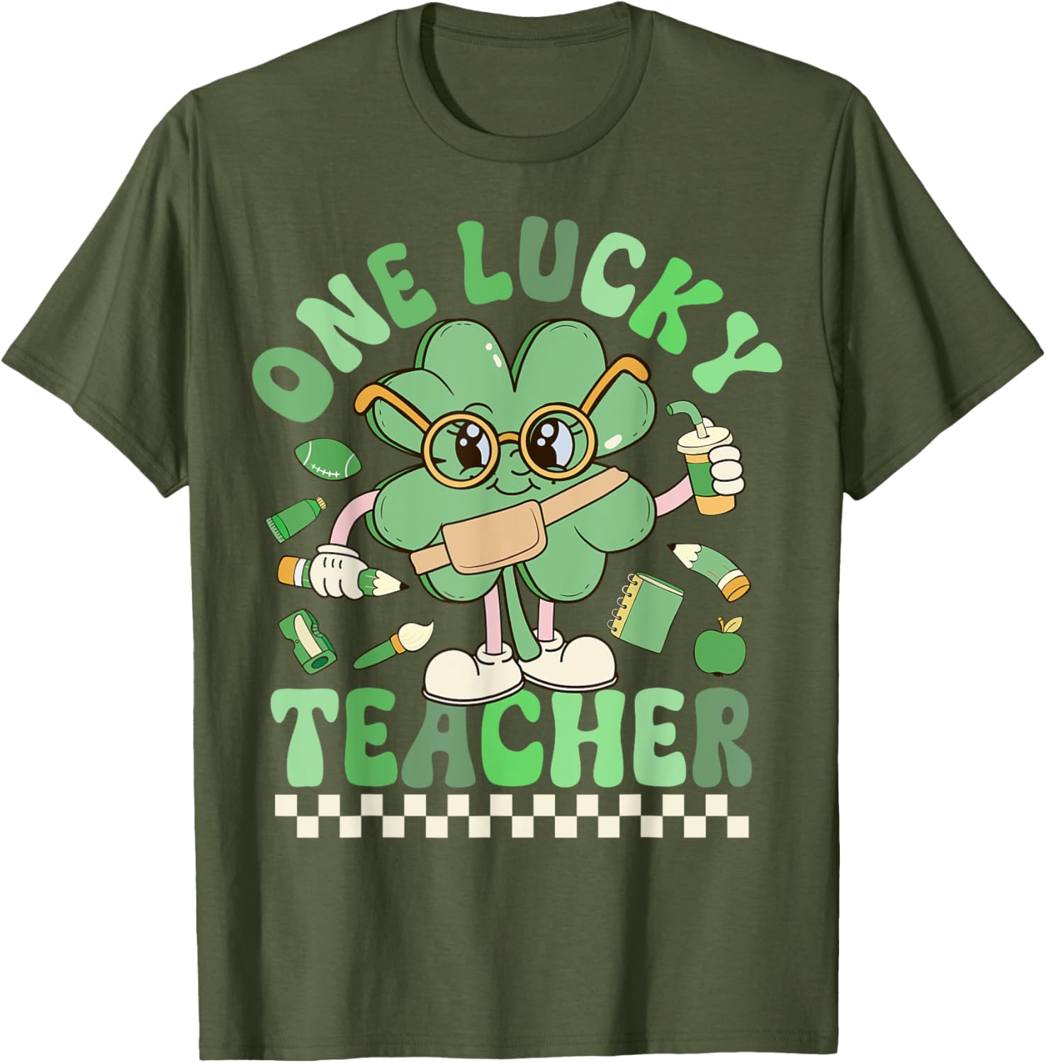 One Lucky Teacher Groovy Shamrock St Patricks Day T-Shirt for Fun Celebrations - 12