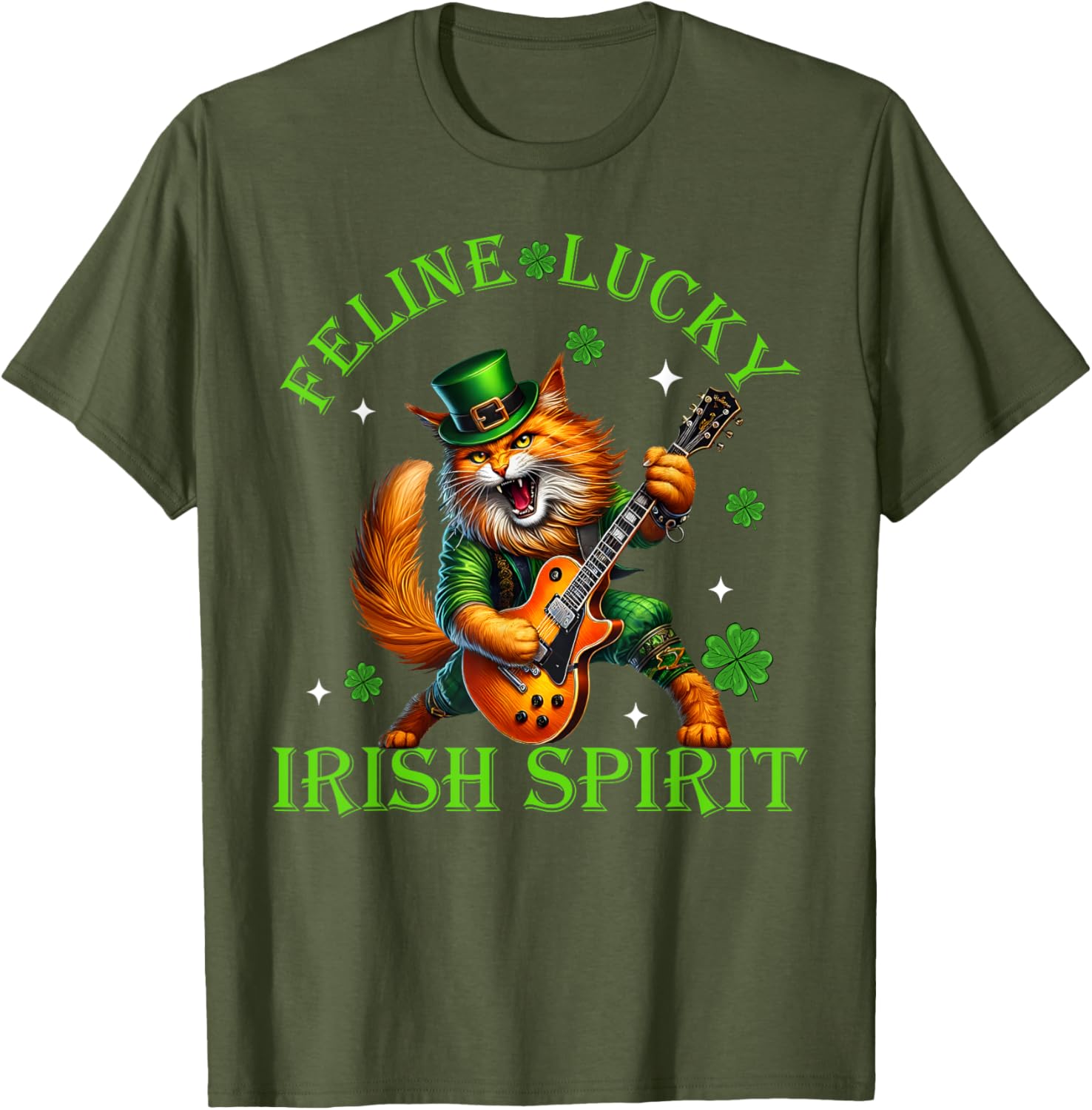 Feline Lucky St. Patrick's Day Cat Rocker T-Shirt for Men, Women, Kids - 10