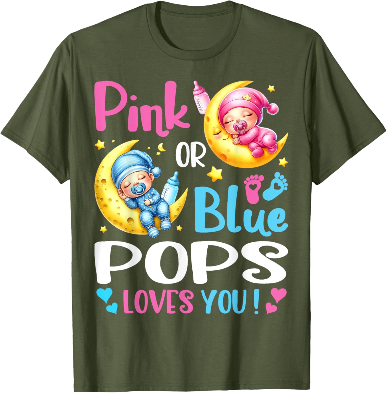 Gender Reveal T-Shirt for Kids in Pink or Blue with Pops Loves You Design - 4