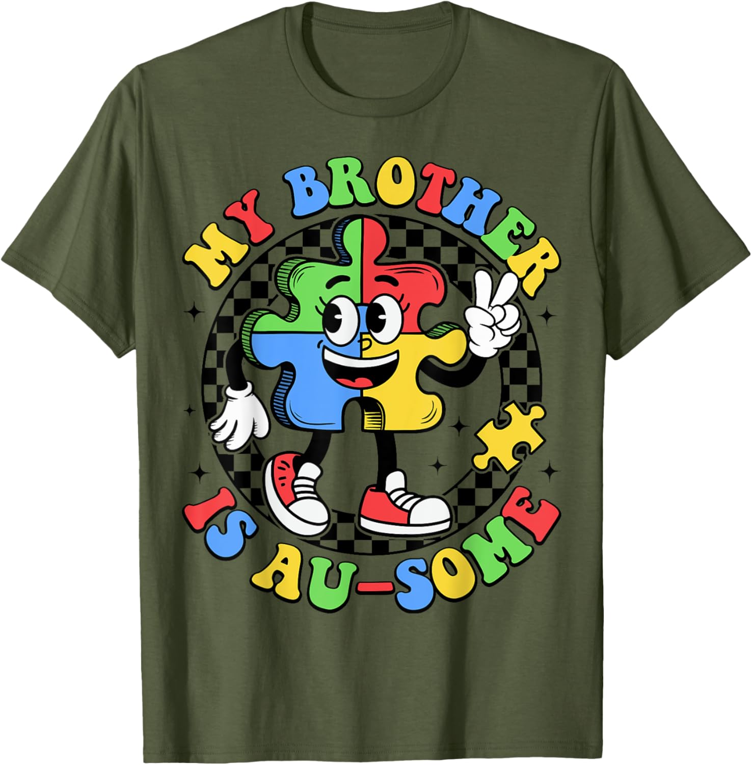 Retro My Brother is Awesome Autism Awareness T-Shirt for Sisters - 21