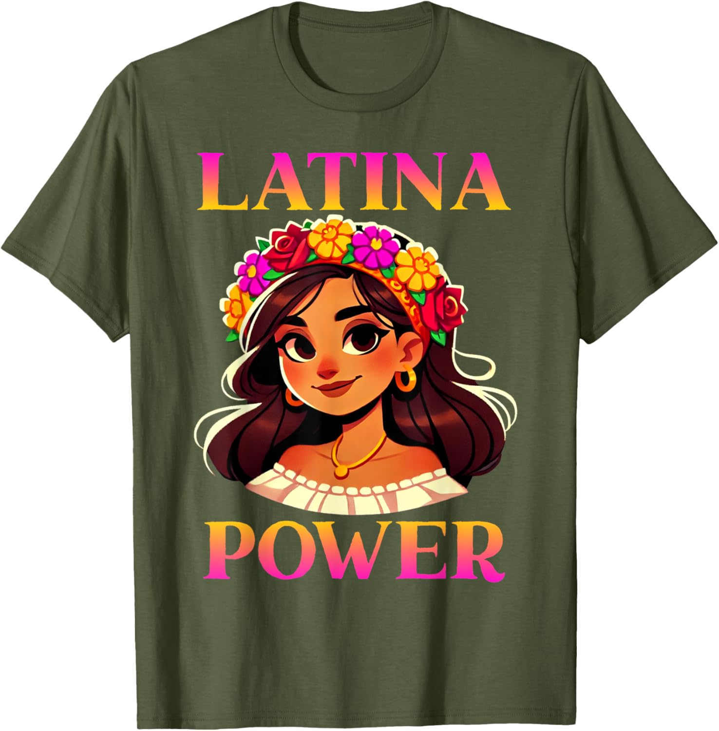 Latina Power Floral Headband T-Shirt for Proud Mexican Women - 12