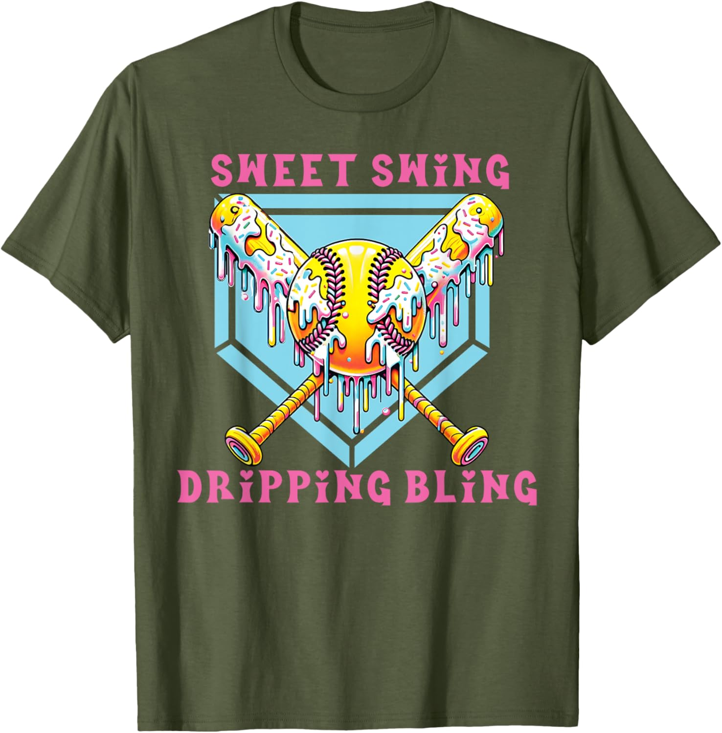 Sweet Swing Dripping Bling Softball Ice Cream Tee for Fun Play Days - 4