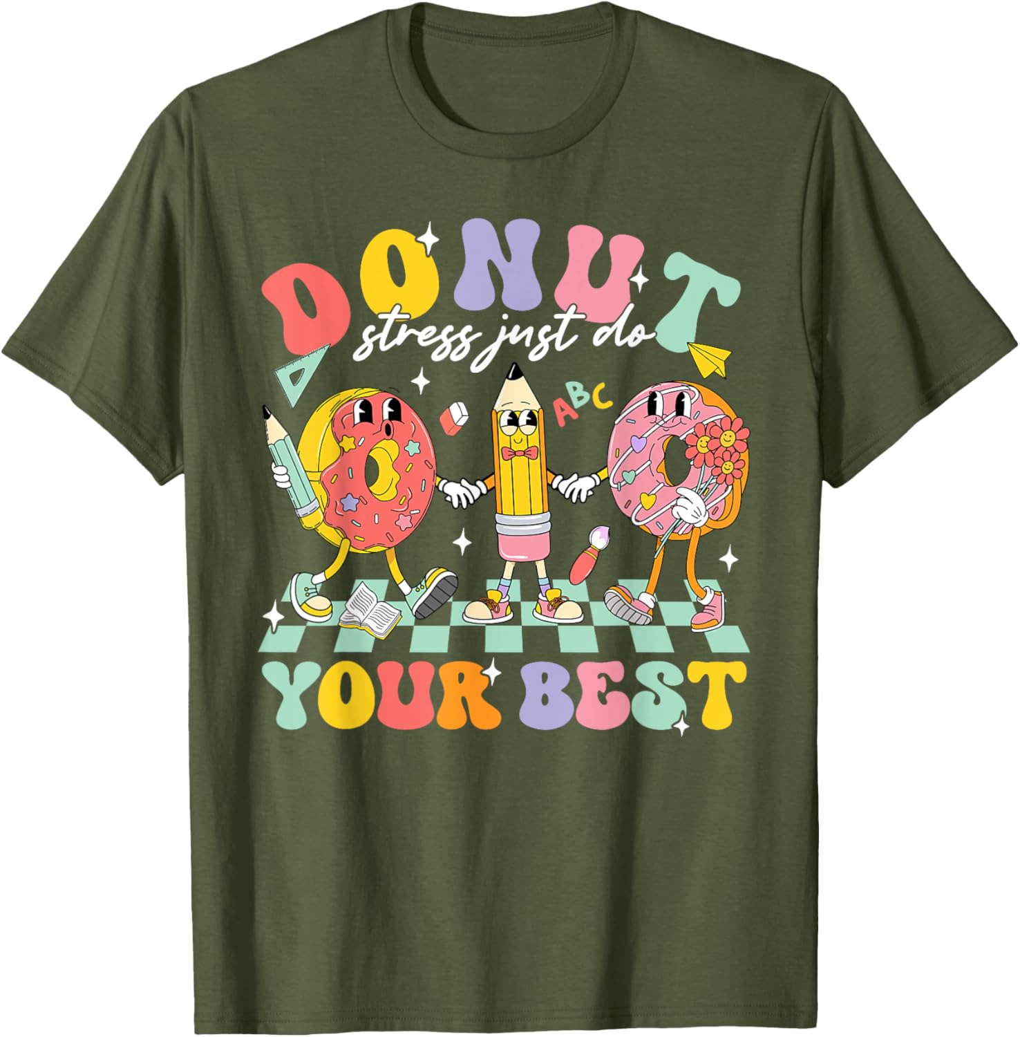 Groovy Donut Stress Test Day T-Shirt for Kids and Teachers Fun Style - 10