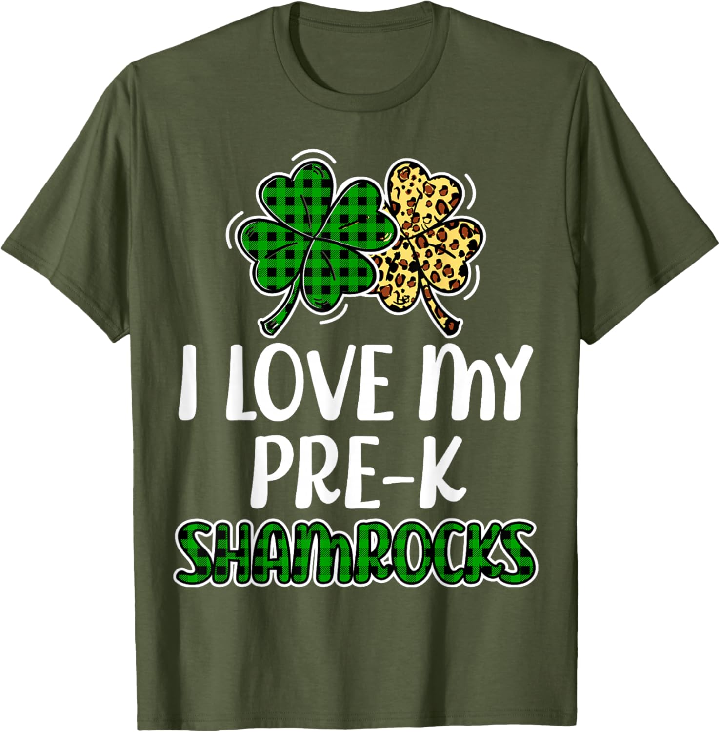 I Love My Pre-K Shamrocks Buffalo Plaid St Patricks Day T-Shirt - 5