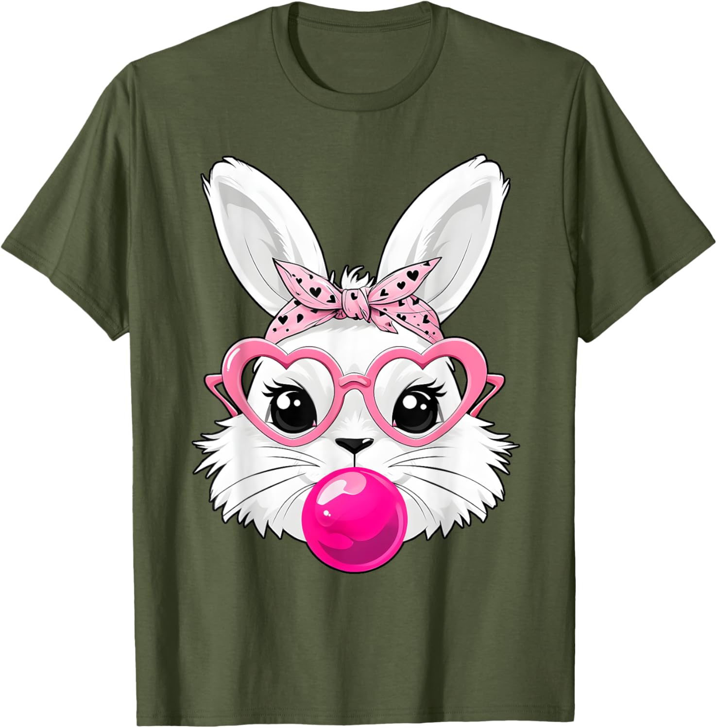Cute Bunny Face T-Shirt with Heart Glasses for Easter Day Fun - 26