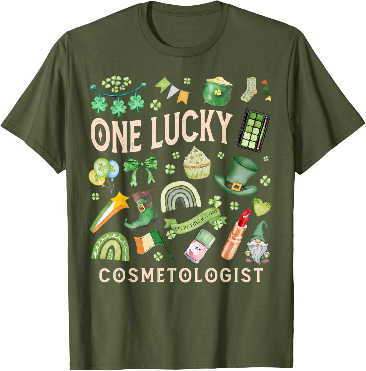 One Lucky Cosmetologist St Patricks Day Skincare T-Shirt for Pros - 2
