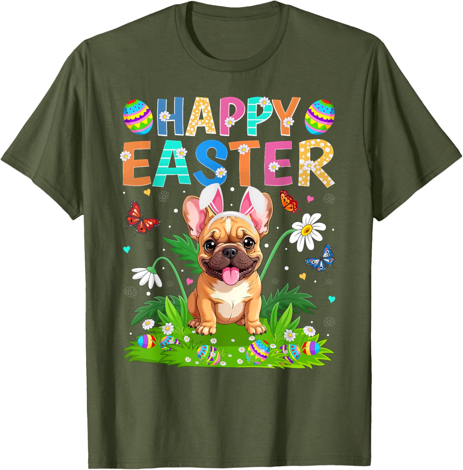 Happy Easter French Bulldog Bunny Ear Egg Hunt T-Shirt for Pet Lovers - 12