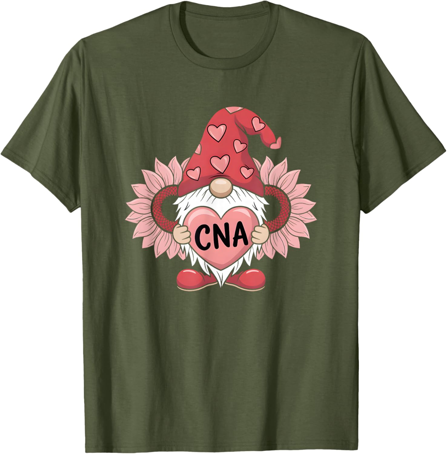 CNA Nurse Gnome Heart Sunflower Valentine's Day T-Shirt Gift Idea - 17