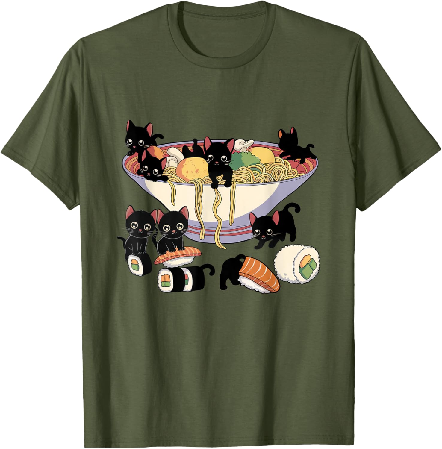 Cute Cat Ramen Sushi T-Shirt for Anime Lovers and Cat Enthusiasts - 15