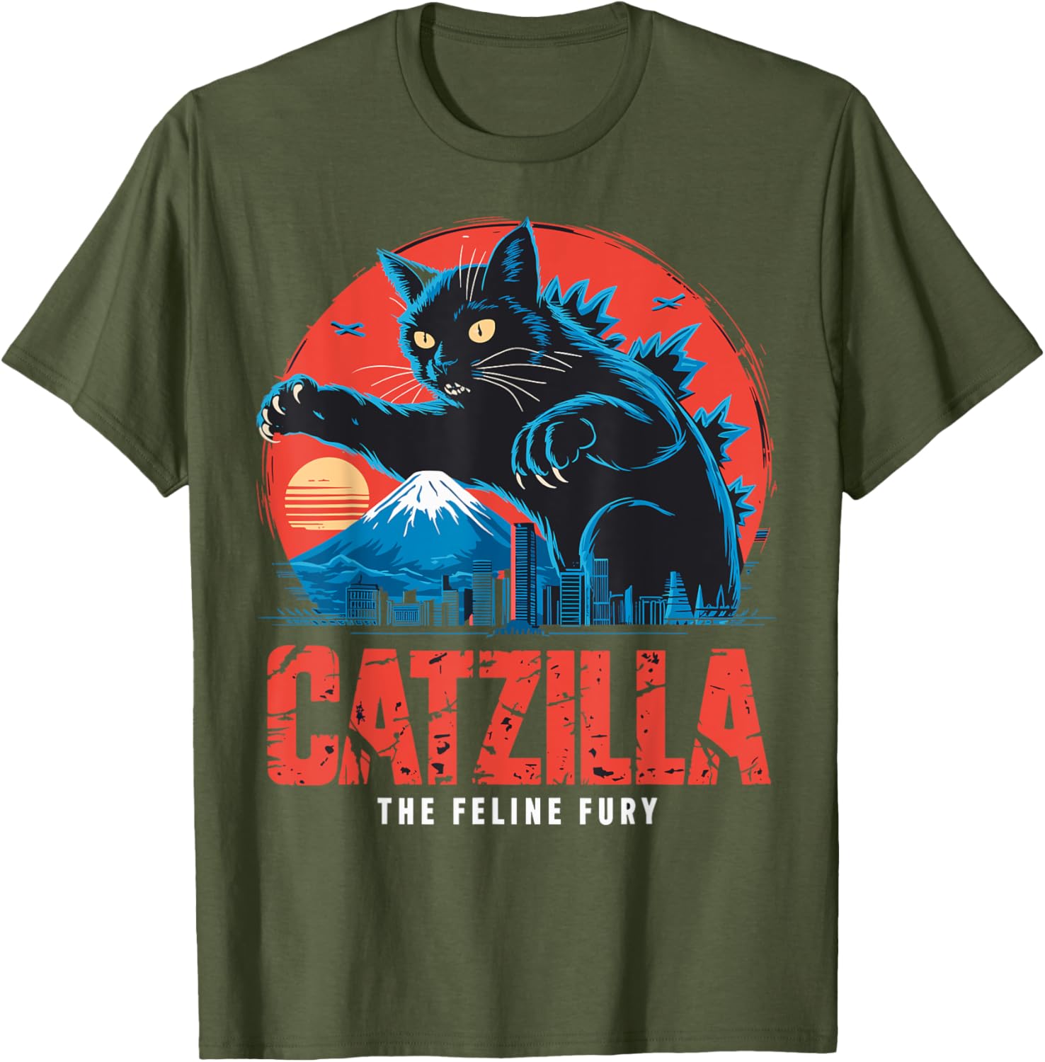 Catzilla Black Cat Vintage T-Shirt for Cat Lovers in Japan Style - 12