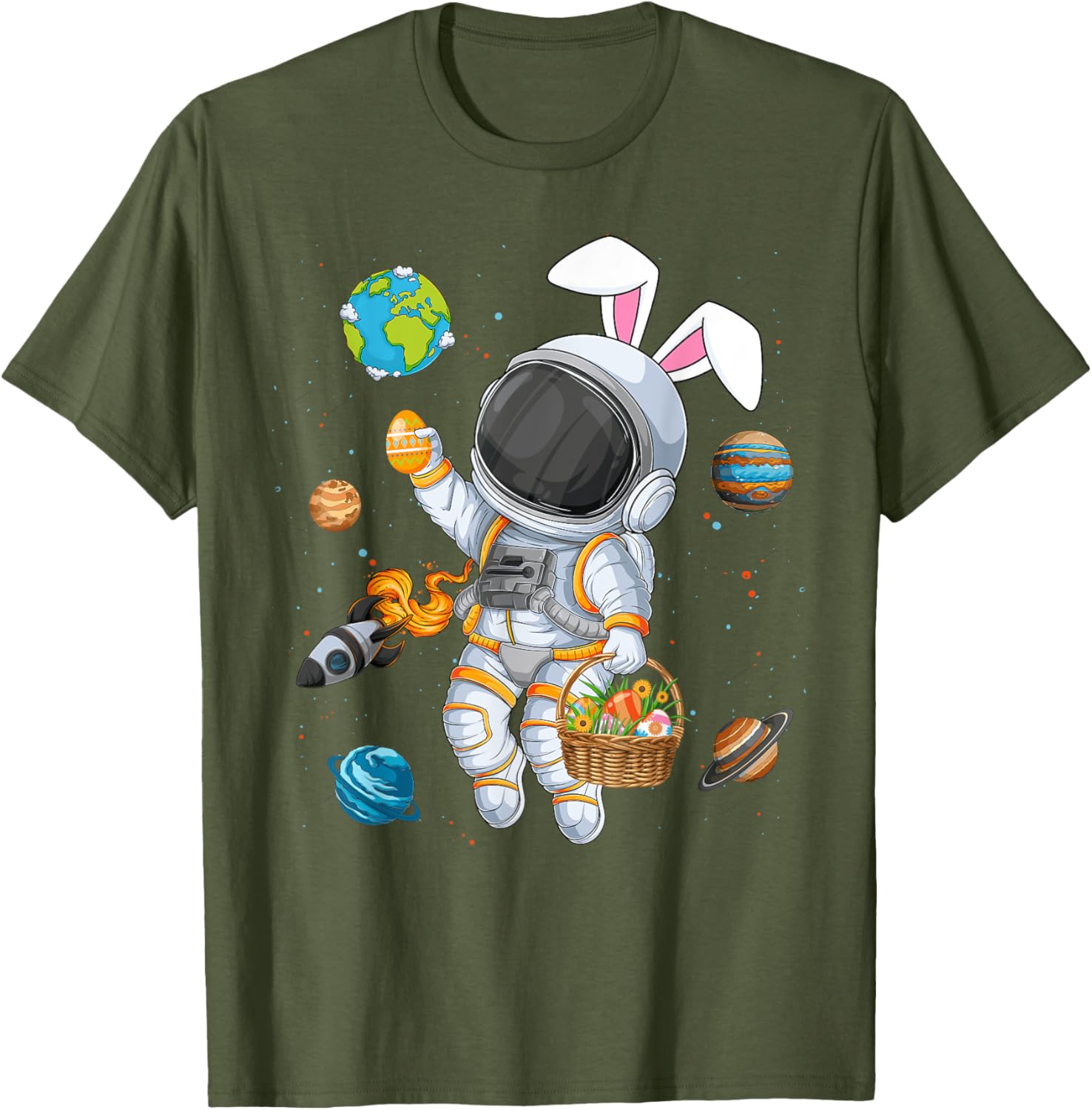 Funny Astronaut Bunny Ears Easter T-Shirt for Boys and Kids - 9