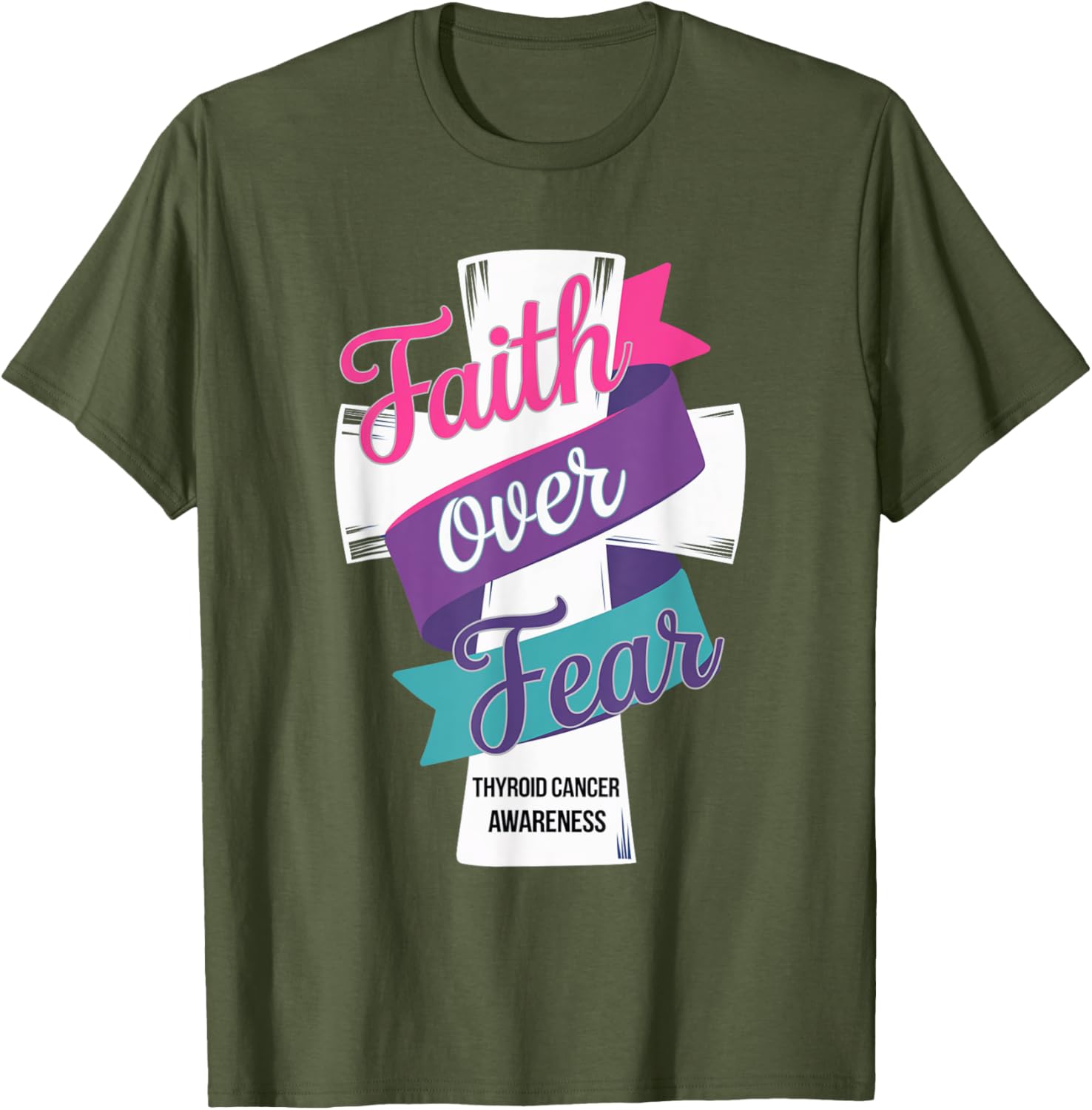 Faith Over Fear Thyroid Cancer Awareness T-Shirt for Hopeful Support - 4